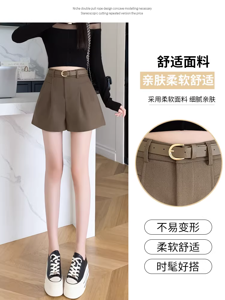 Quần short nữ, quần mùa xuân, thu và hè, quần nữ dáng rộng lưng cao chữ A thời trang mới năm 2025, quần kiểu Martin.