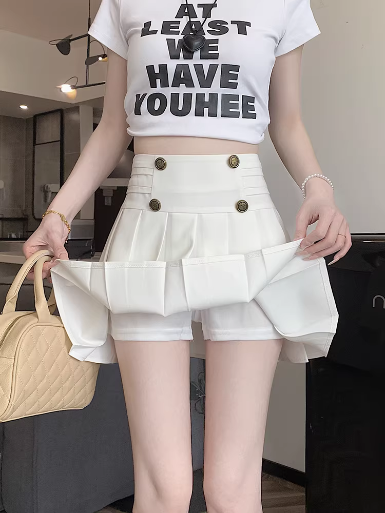 Váy xếp ly màu trắng dành cho nữ, mùa xuân hè, phổ biến trong năm nay, váy nửa thân, váy vest, váy chữ A, váy ngắn.