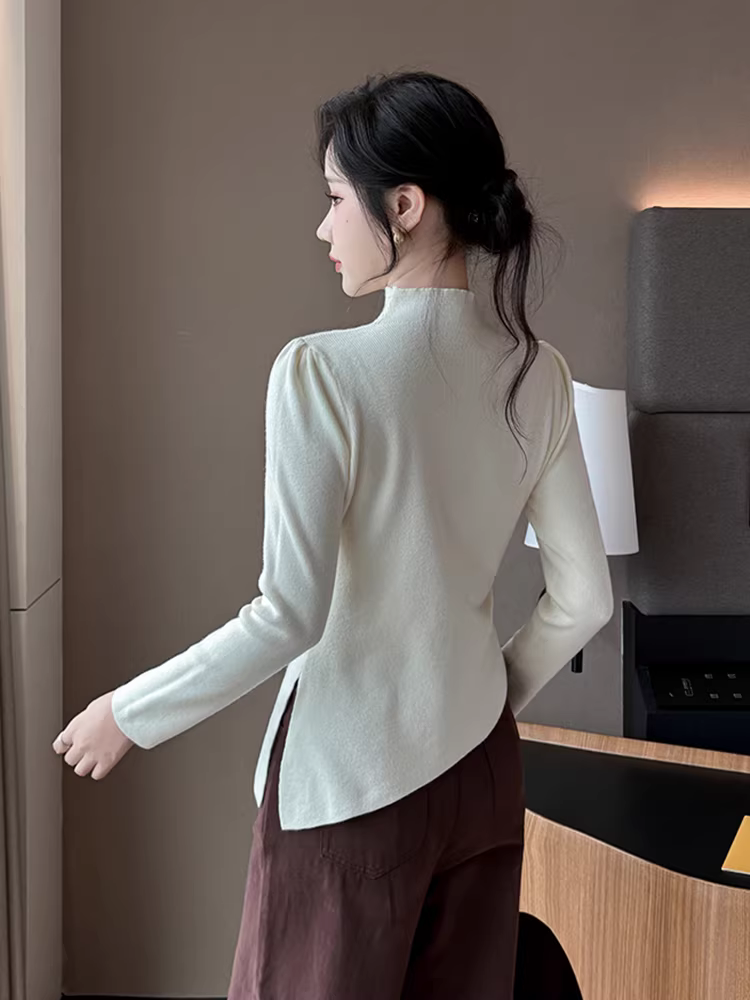 Áo len dệt kim màu trắng dành cho nữ, thích hợp cho mùa xuân, mùa thu và mùa đông, áo sơ mi dài tay, rất phong cách và độc đáo, áo đẹp.