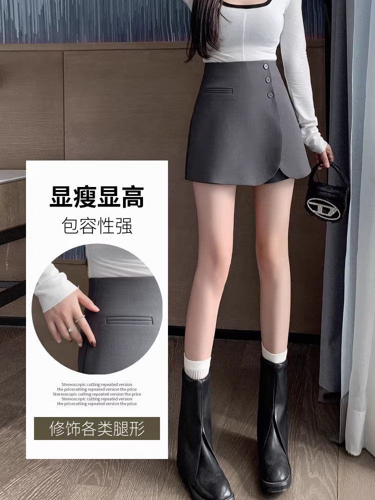 Váy màu xám dành cho nữ, mùa xuân, mùa thu và mùa hè, quần váy vest, váy giả hai mảnh không đều kiểu dáng một mảnh, quần váy ôm hông, váy ngắn.