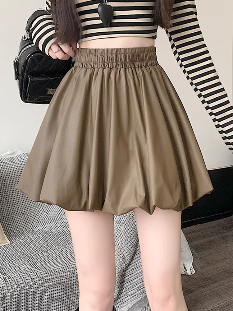 Váy da, váy nửa thân cho nữ, váy mây mùa thu đông, váy nửa thân xòe xòe đẹp, váy đèn lồng lưng cao, váy ngắn da PU.