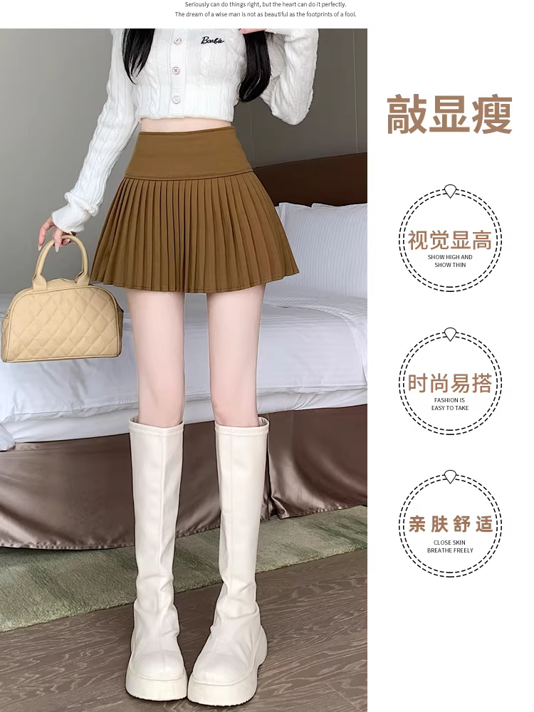 Váy len màu xám cho nữ, váy xếp ly mùa thu đông, váy chữ A cao eo mới năm 2025, váy len ngắn