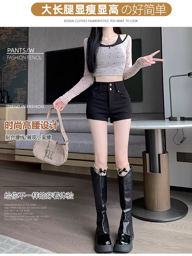 Quần short đen nữ, kiểu mới xuân thu 2025, quần lửng, quần legging, quần bó sát, quần short kiểu boot.