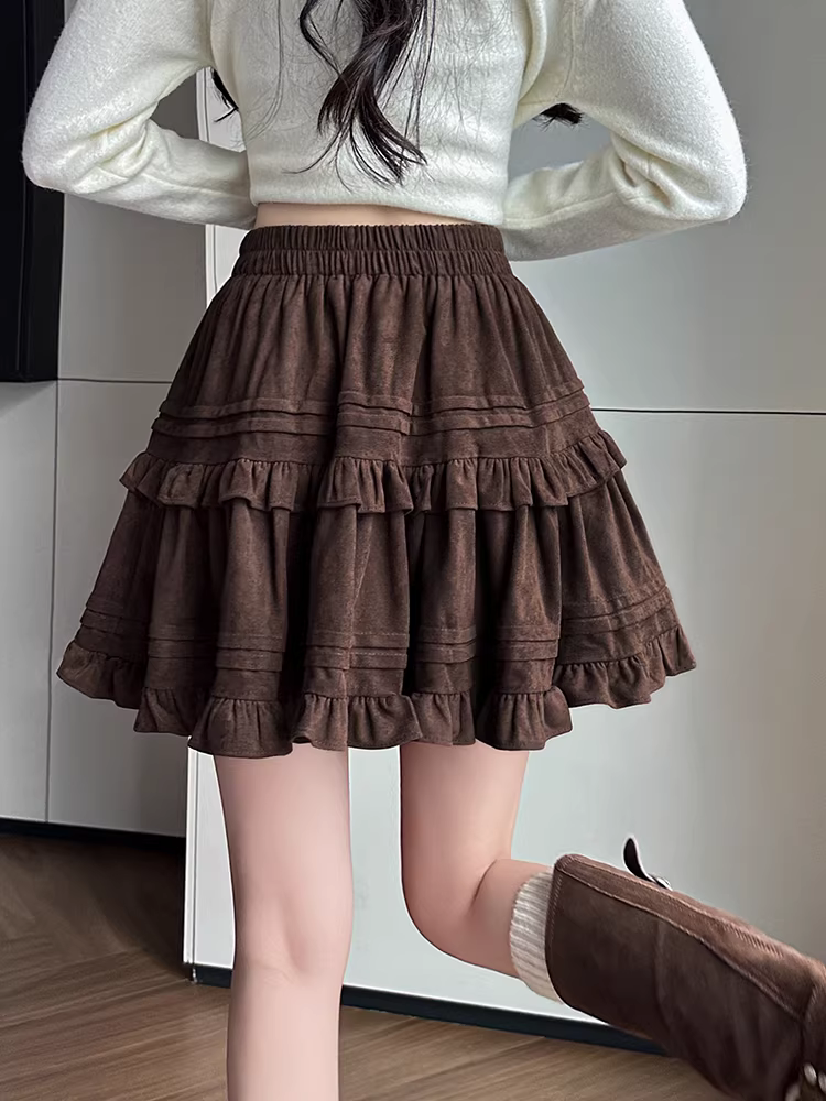 Váy da lộn kiểu múa ba lê dành cho nữ, váy bánh bèo mùa thu đông, váy tutu da lộn, váy nửa thân rất đẹp, váy ngắn da