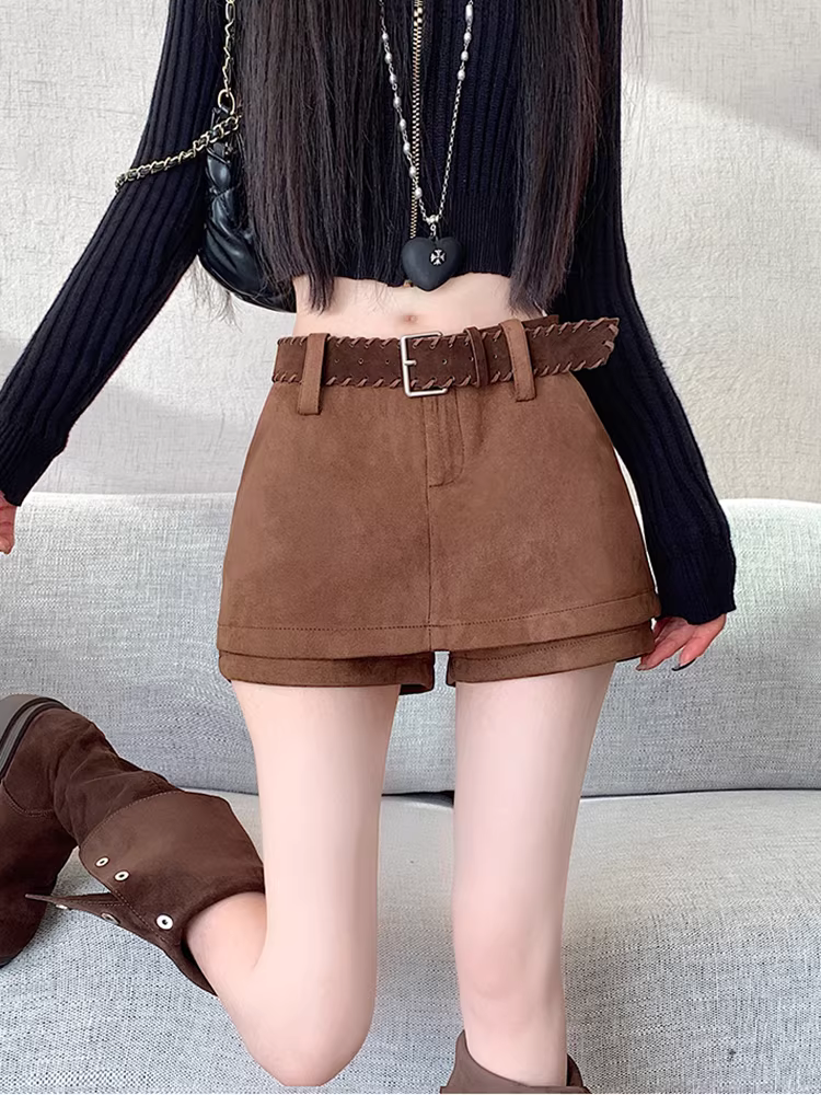 Váy da lộn cho nữ, quần váy da mùa thu đông, giả hai mảnh liền thân, quần váy rất đẹp, váy ngắn da lộn.