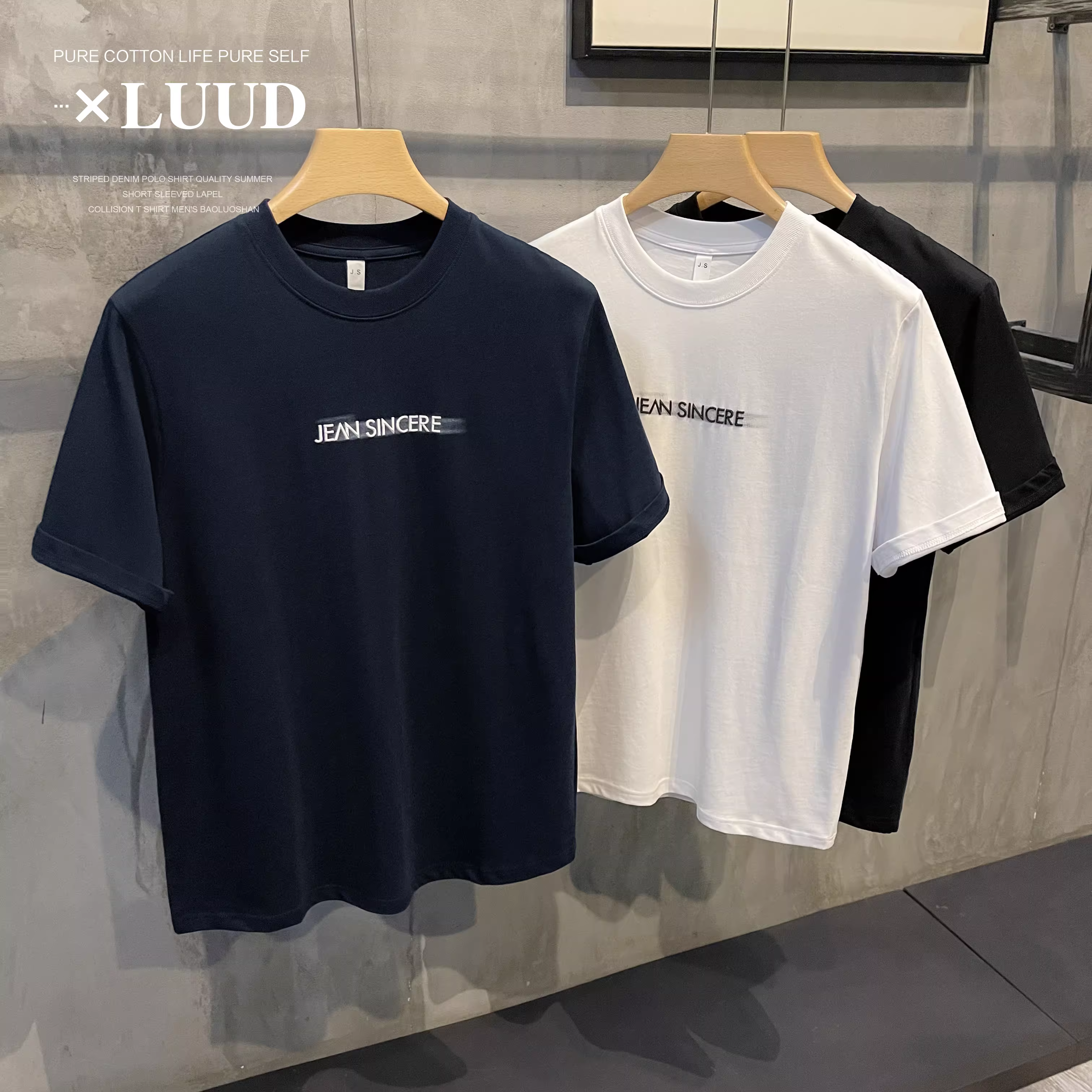 Áo thun in họa tiết tiếng Anh LUUD mềm mại thân thiện với làn da 100% cotton nguyên chất, áo sơ mi ngắn tay dáng rộng, đơn giản, nghệ thuật dành cho nam.