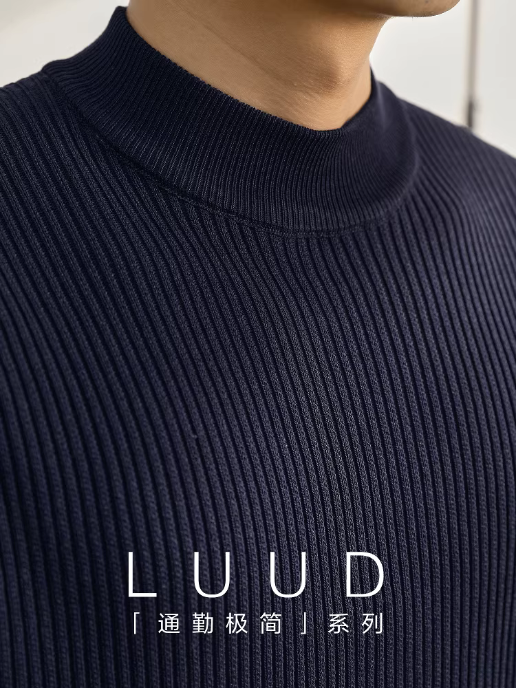 Áo thun dệt kim LUUD mát mẻ và sảng khoái dành cho nam, thương hiệu hợp thời trang mùa hè, chất liệu gân, tay ngắn, áo thun cổ đứng đơn giản