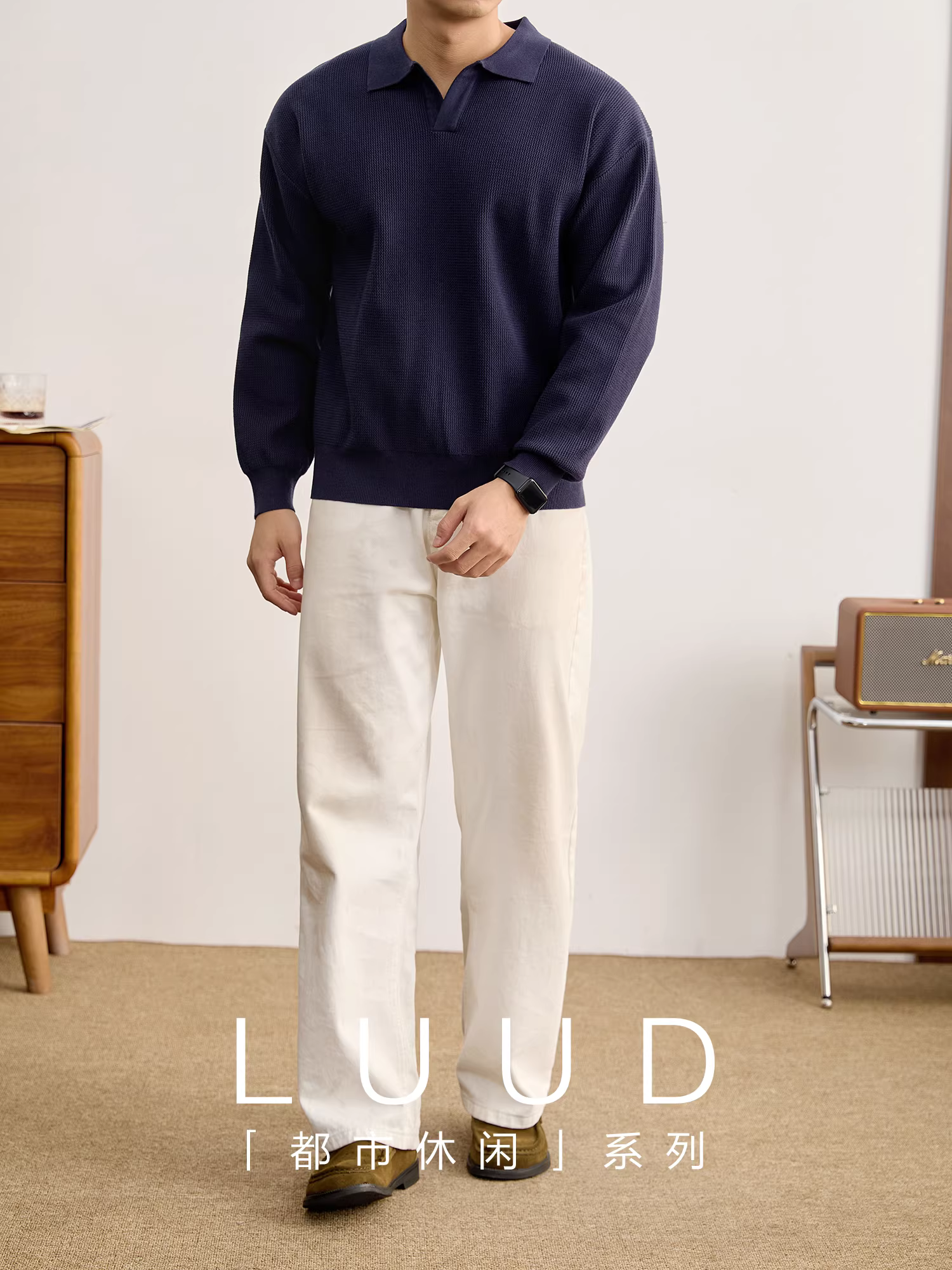 Áo len POLO dệt kim kiểu dáng đô thị LUUD, chất liệu dày dặn, mùa thu đông, màu trơn, phong cách thường ngày, cổ thủy thủ, tay dài, dành cho nam