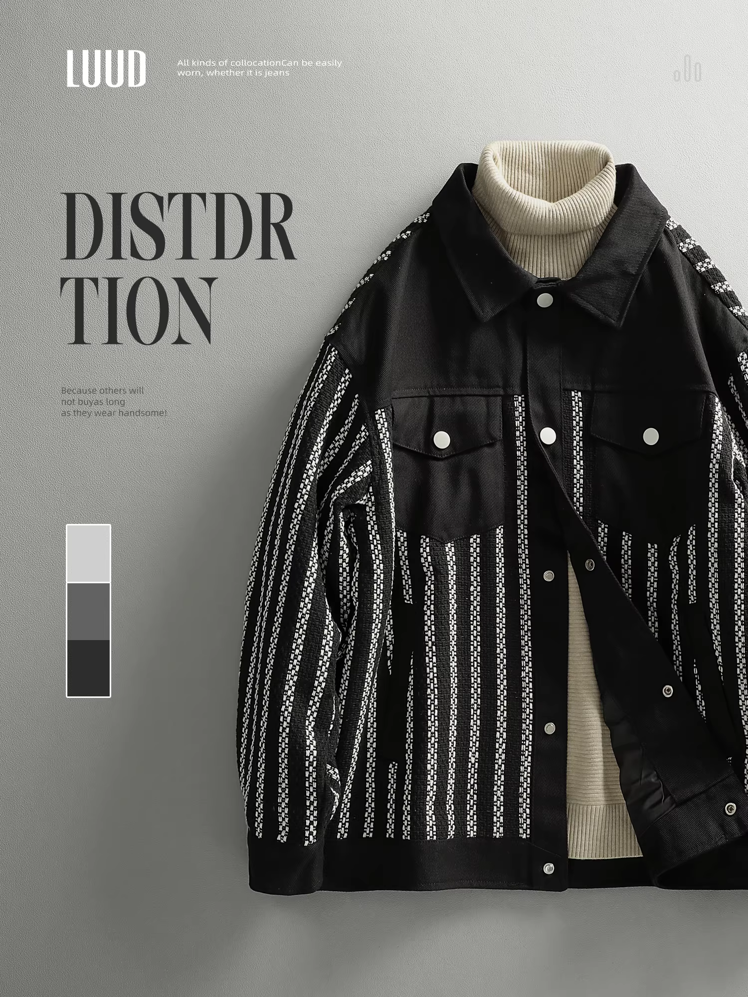 Áo khoác thiết kế chắp vá phong cách LUUD Chanel dành cho nam, áo hàng hiệu hợp thời trang mùa thu, áo khoác công sở sọc mát mẻ.