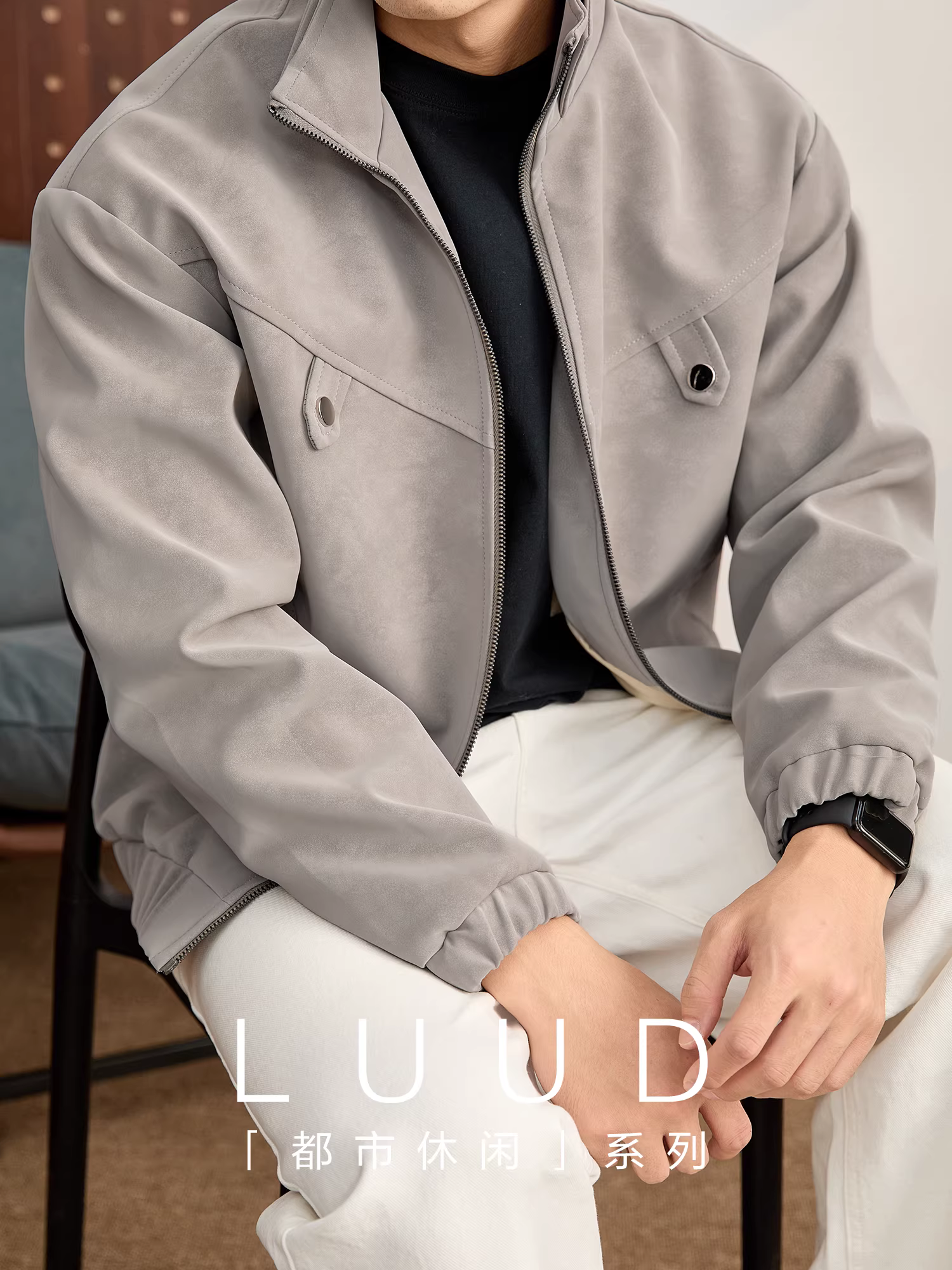 Áo khoác da PU nam LUUD kiểu batik, màu mờ, rách khắp bề mặt, kiểu dáng cũ kỹ, có trang trí khuy và thiết kế đường nét phá cách