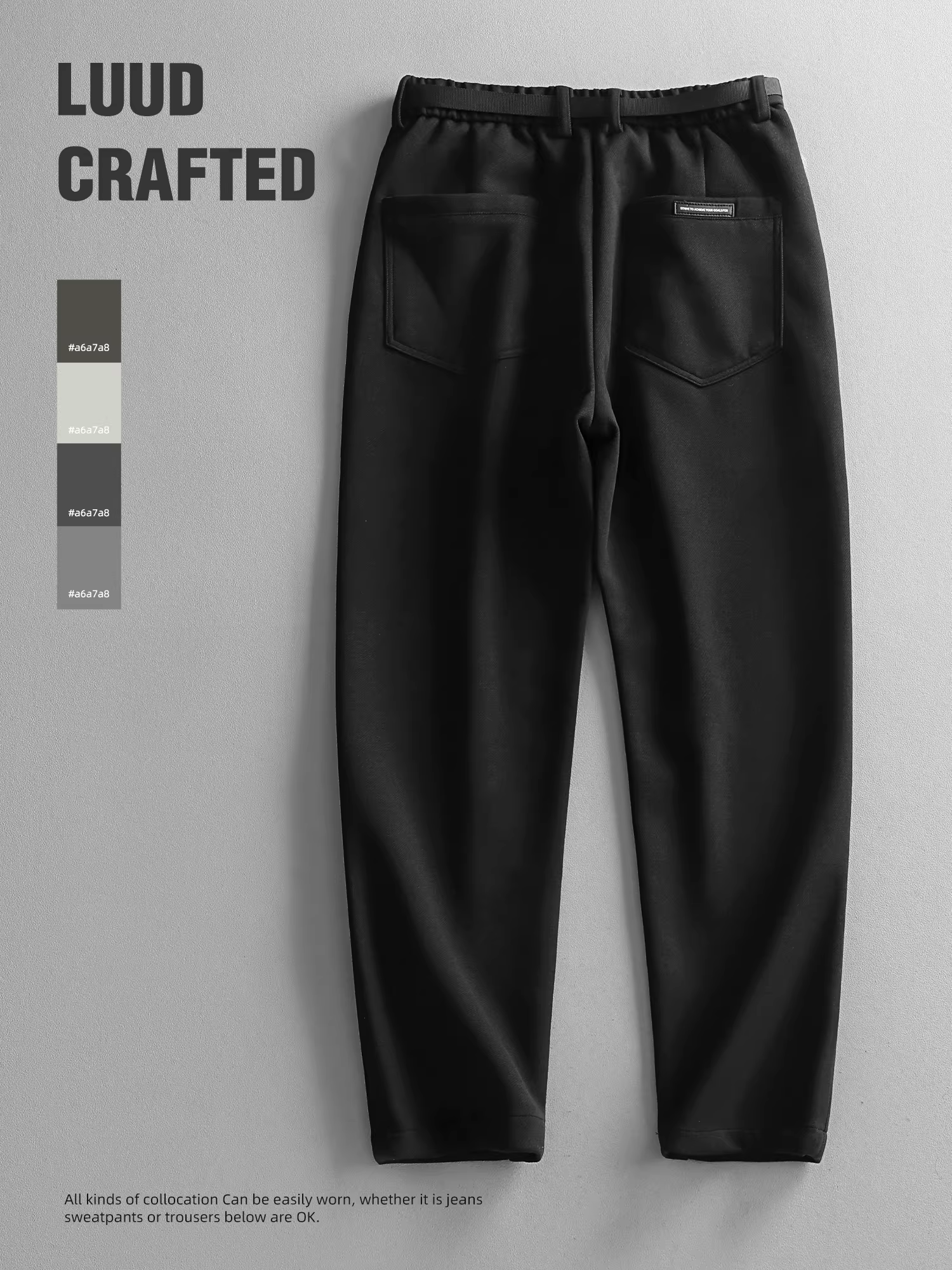 Quần len thẳng ống đứng họa tiết chéo LUUD dành cho nam có thắt lưng, lưng quần bán co giãn, quần dài, quần ôm dáng chải kỹ