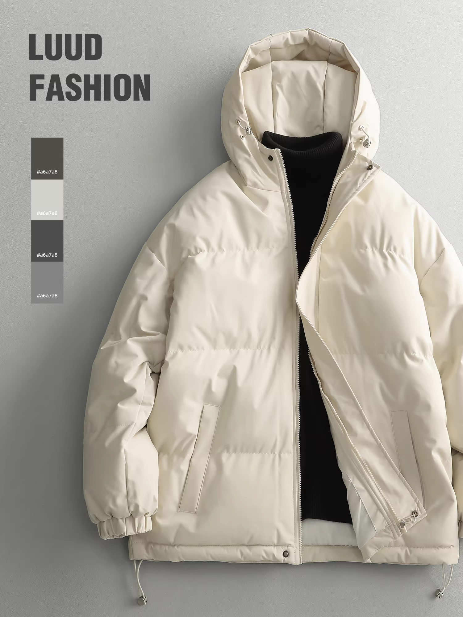 Áo khoác cotton có mũ trùm đầu mùa đông mới của LUUD dành cho nam giới, áo khoác cotton ấm áp và dày dặn, áo khoác ngoài mùa đông chống gió màu trơn hợp thời trang.