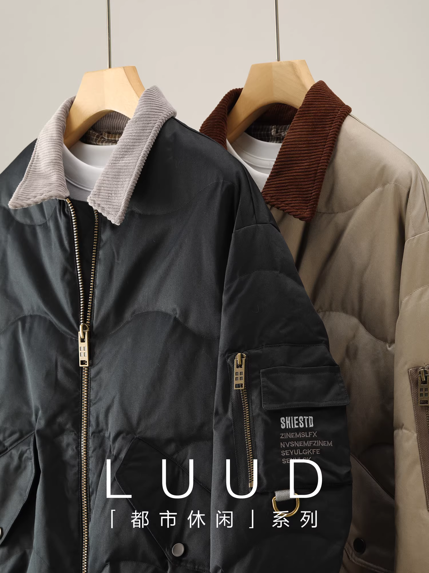 Áo khoác lông vũ đa năng LUUD có nhiều túi, chất liệu vải gân, phối vải, có ve áo, dành cho nam, giữ ấm mùa đông, 90% lông vũ vịt, kiểu áo khoác công nhân