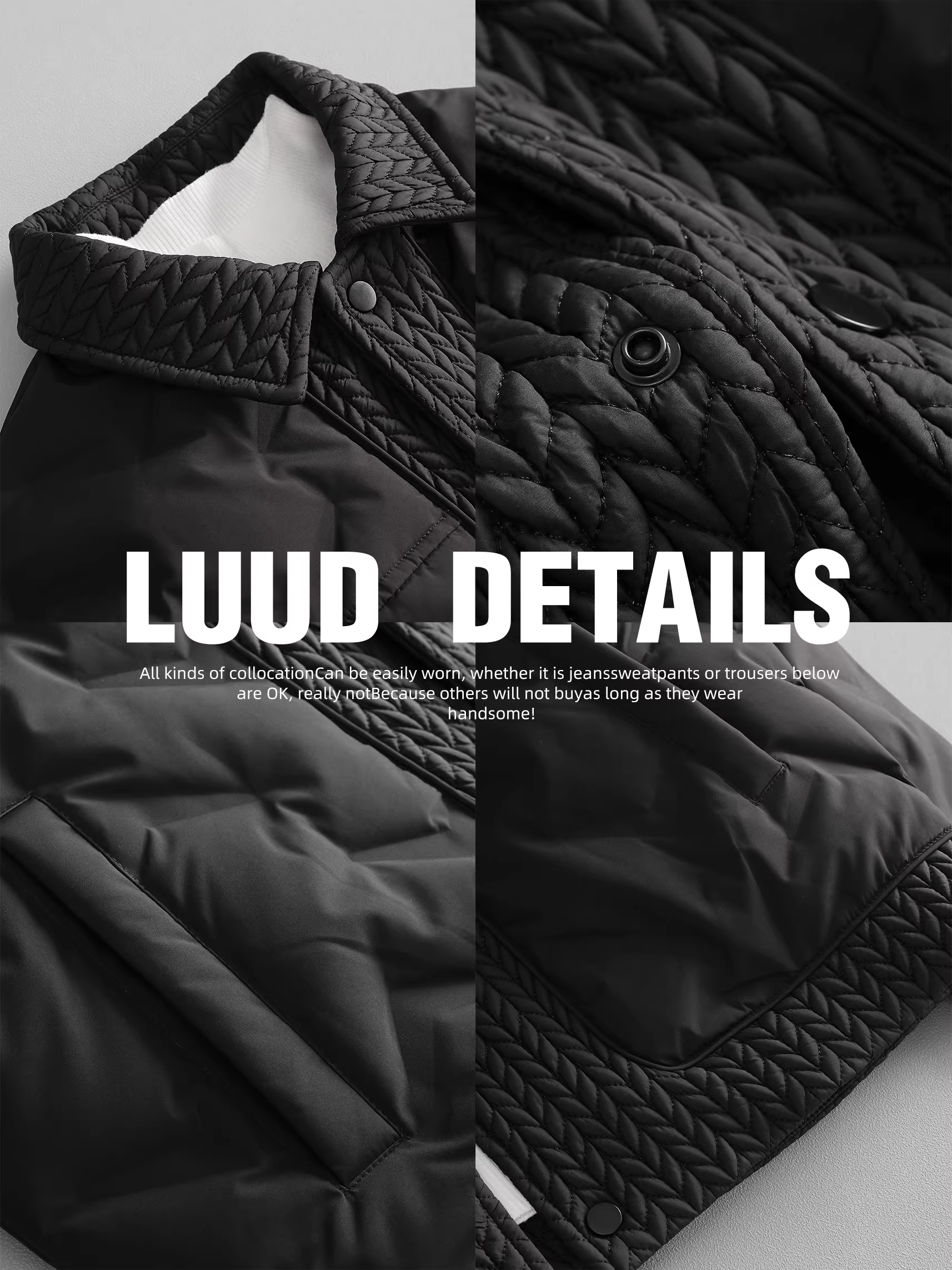 Áo khoác nam cao cấp LUUD có họa tiết hạt lúa mì, áo khoác đơn hàng nút, đa năng, ấm áp và giản dị