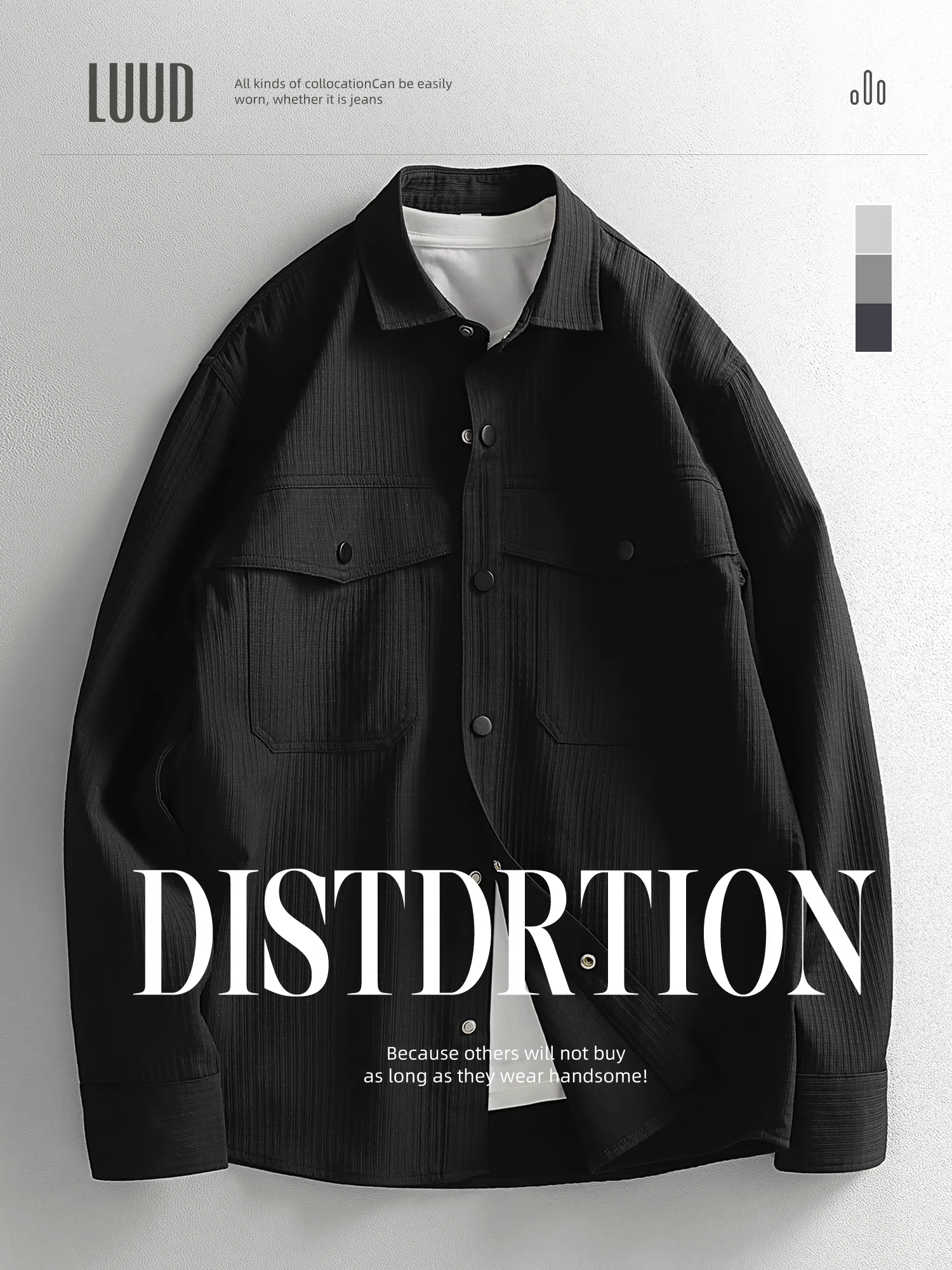 Áo khoác sơ mi kẻ caro mùa thu mới LUUD, chất liệu không nhăn, kiểu dáng cổ điển, đa năng, trẻ trung, cổ trụ, tay dài