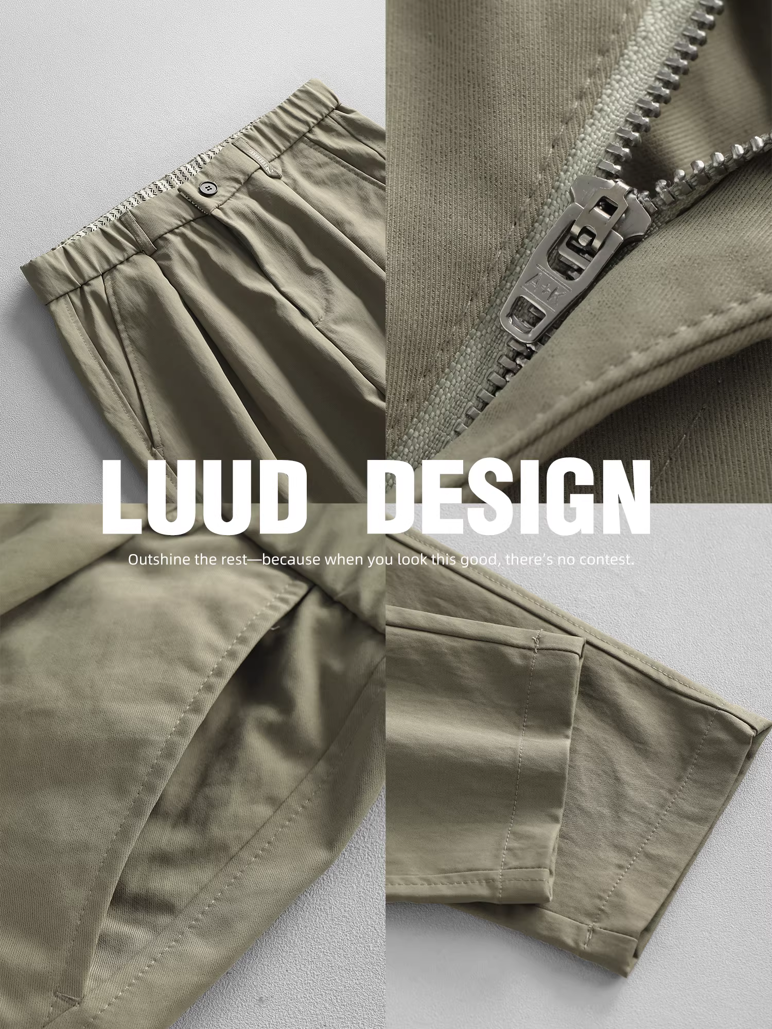 Quần âu nam LUUD kiểu dáng thời trang, thiết kế ba chiều, chất liệu thoải mái, lưng thun bán co giãn, ống côn, màu trơn.