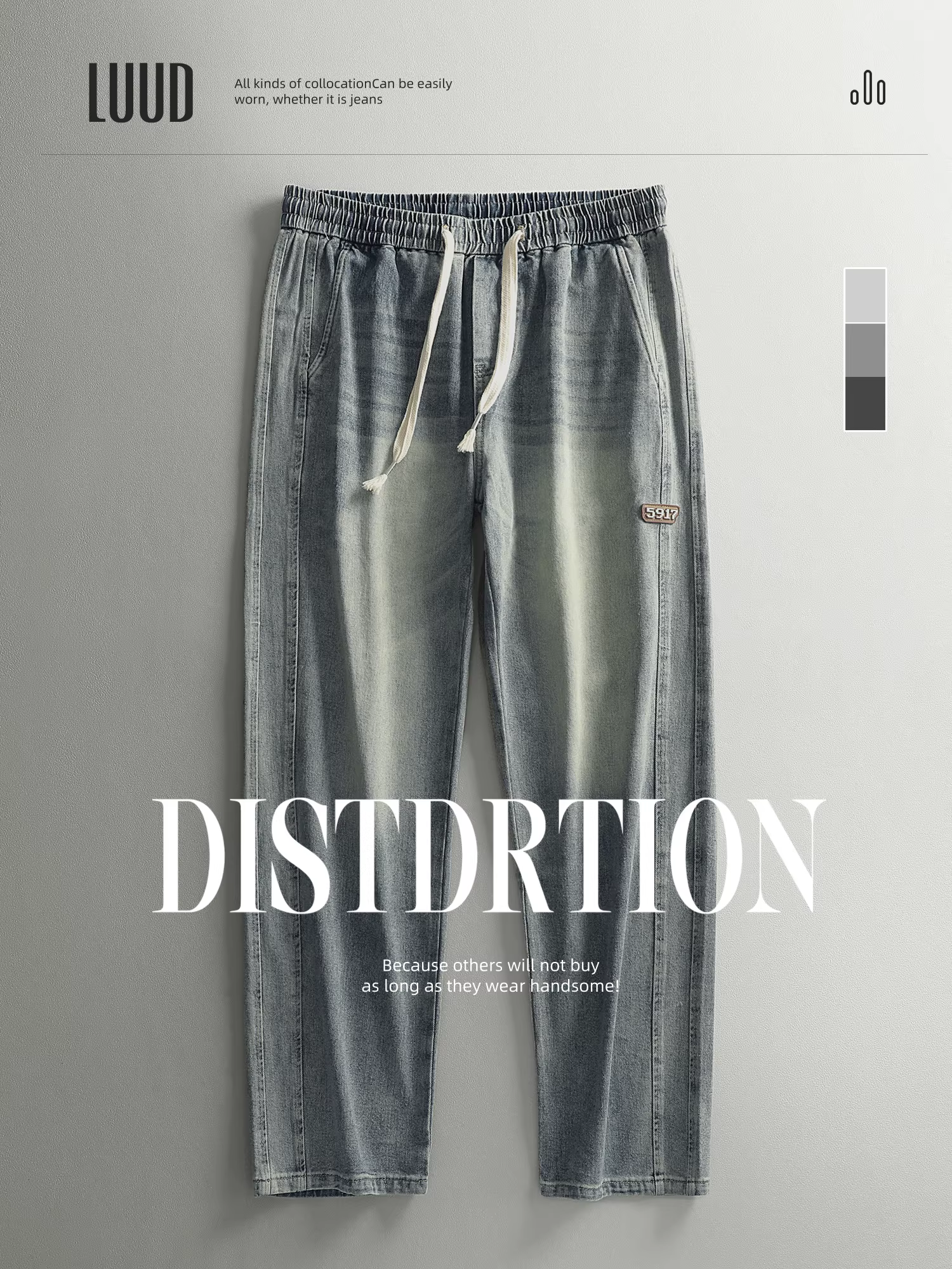 Quần jean ống rộng dáng thẳng LUUD dành cho nam, quần ống rộng màu nhạt phai màu mùa thu, quần ống rộng kiểu vintage