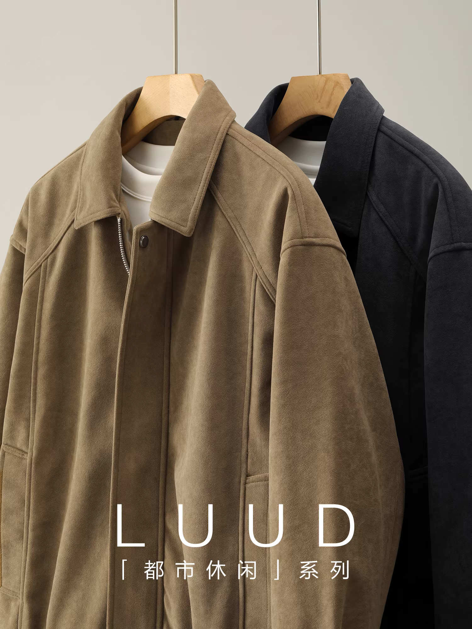 Áo khoác lông vũ màu trắng LUUD 90 có cổ bằng da lộn dành cho nam giới phong cách cổ điển Mỹ, áo khoác ấm áp được chải kỹ