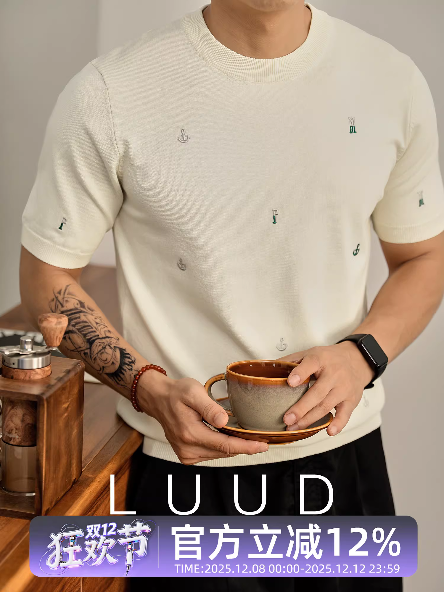 Áo thun thêu chữ sáng tạo phong cách retro tiền cổ của LUUD dành cho nam, áo sơ mi ngắn tay cổ tròn thời trang mùa hè mát mẻ bằng lụa