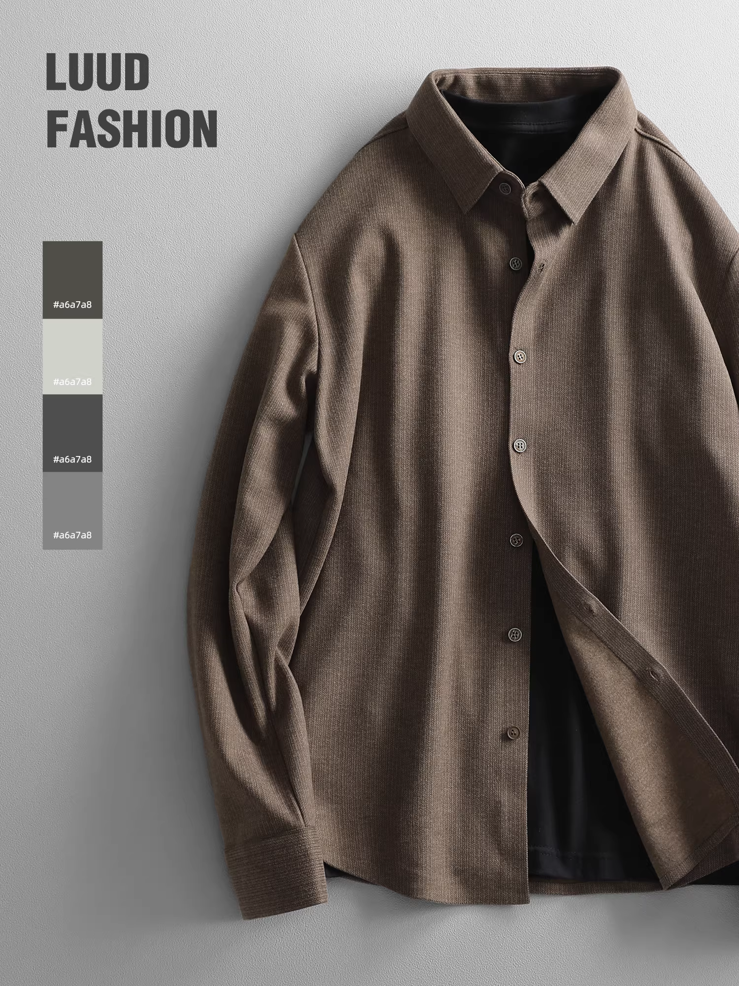 Áo sơ mi dài tay bằng len chải cổ điển LUUD dành cho nam, áo sơ mi mùa thu đông ấm áp và đa năng, áo khoác có ve áo đơn giản.