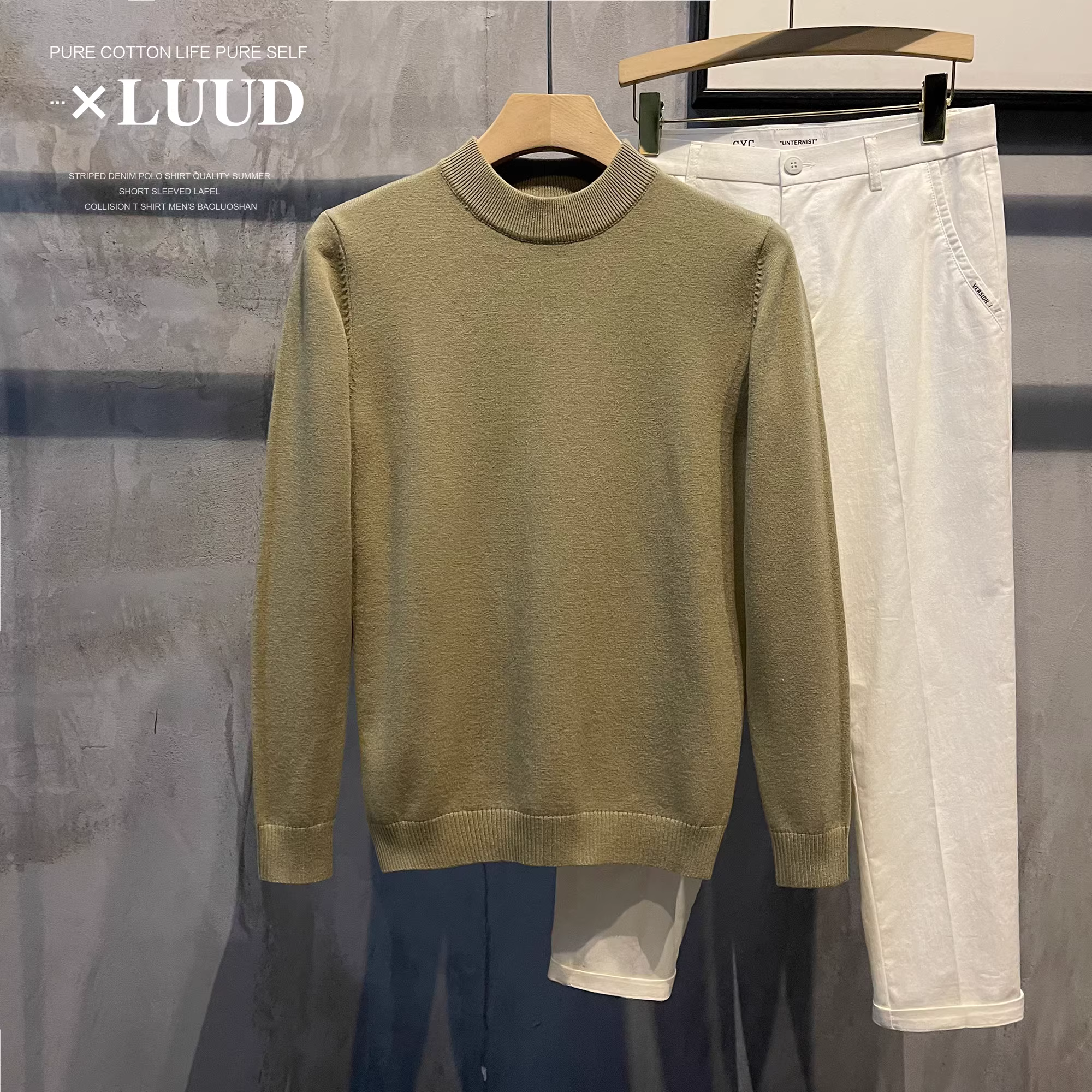 Áo sơ mi dài tay dệt kim ấm áp nhiều màu LUUD dành cho nam, áo sơ mi cổ trung bình thông thường, áo len chất lượng cao lớp trong