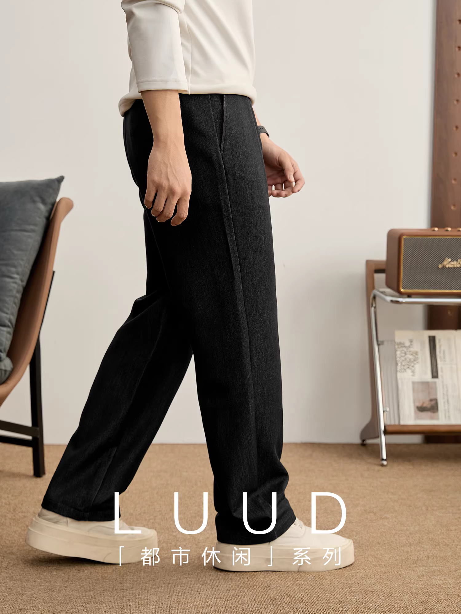 LUUD Tencel Lyocell Wool Blend Quần âu thẳng thông thường dành cho nam Quần tây đi làm cao cấp có eo bán co giãn