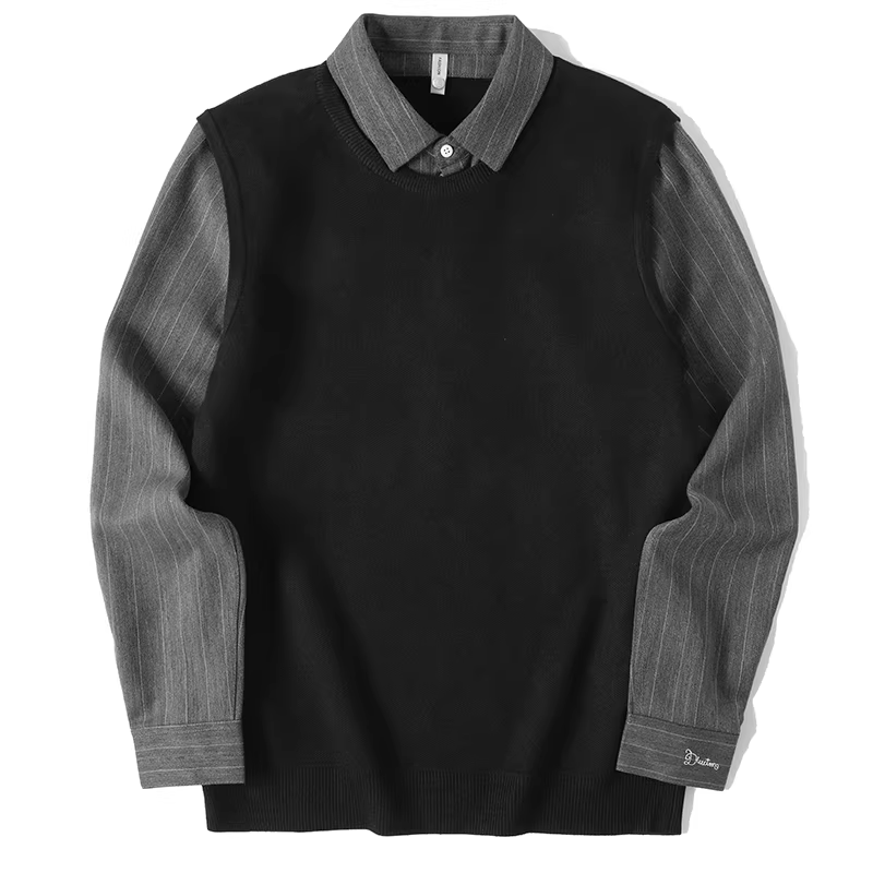 Áo len hai mảnh cổ điển sang trọng LUUD mang lại cảm giác cao cấp, áo sơ mi dệt kim phối màu phong cách quý ông với cổ áo lật, áo khoác nỉ dành cho nam.