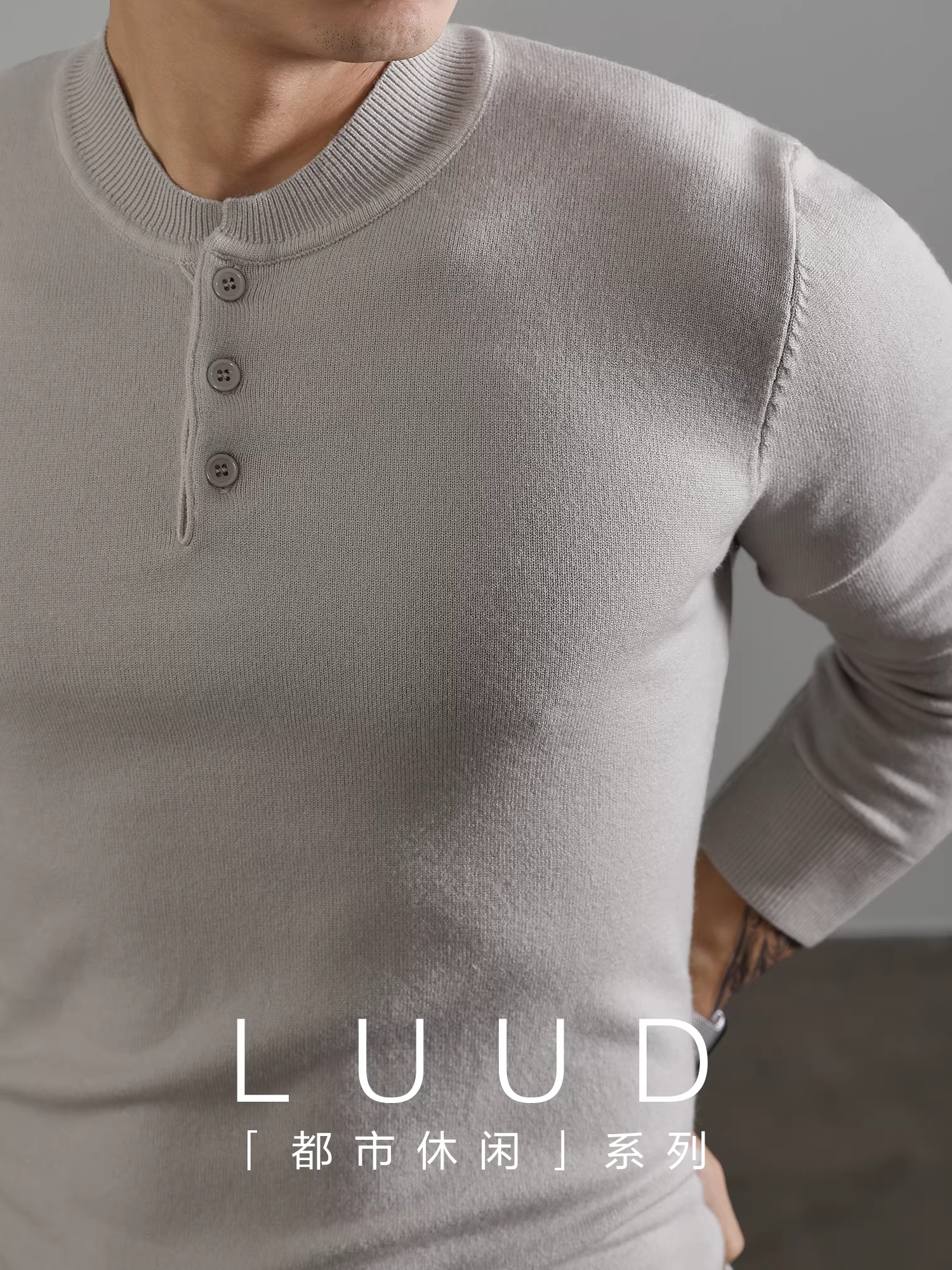 Áo len chui đầu cổ henley màu trắng xám cao cấp LUUD dành cho nam, hàng dệt kim đơn giản và sang trọng mùa đông