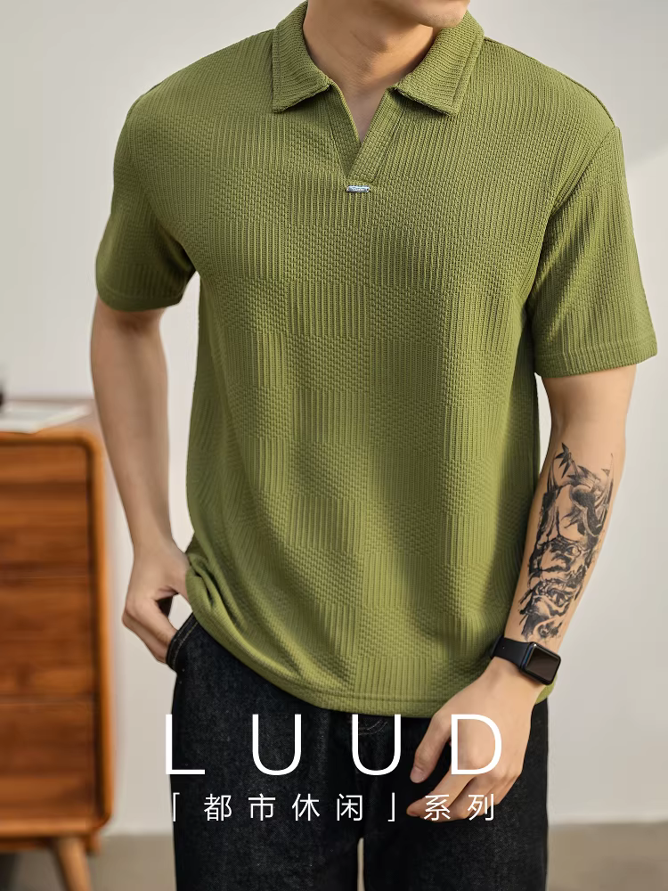 Áo polo dệt kim họa tiết LUUD dành cho nam, thương hiệu hợp thời trang mùa hè, áo thun giản dị phong cách lười biếng, áo polo cổ bẻ thoáng khí