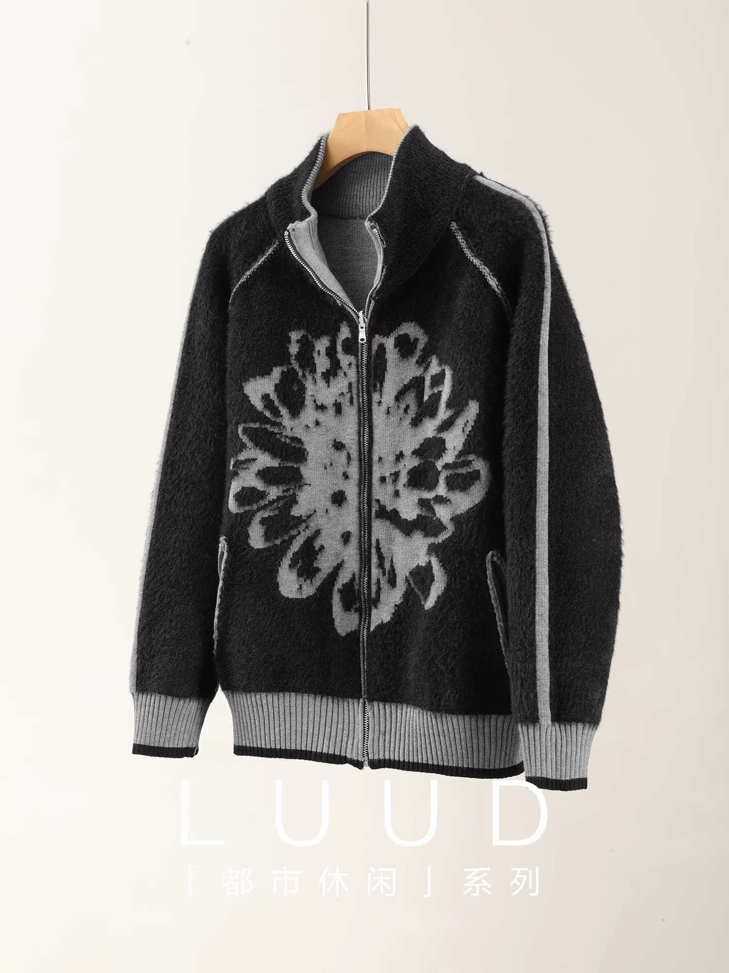 Ưu đãi đặc biệt: Áo cardigan dệt kim cao cấp, thời thượng, cổ đứng, có thể mặc hai mặt, thêu hoa nhung mink và phối màu tương phản dành cho nam.