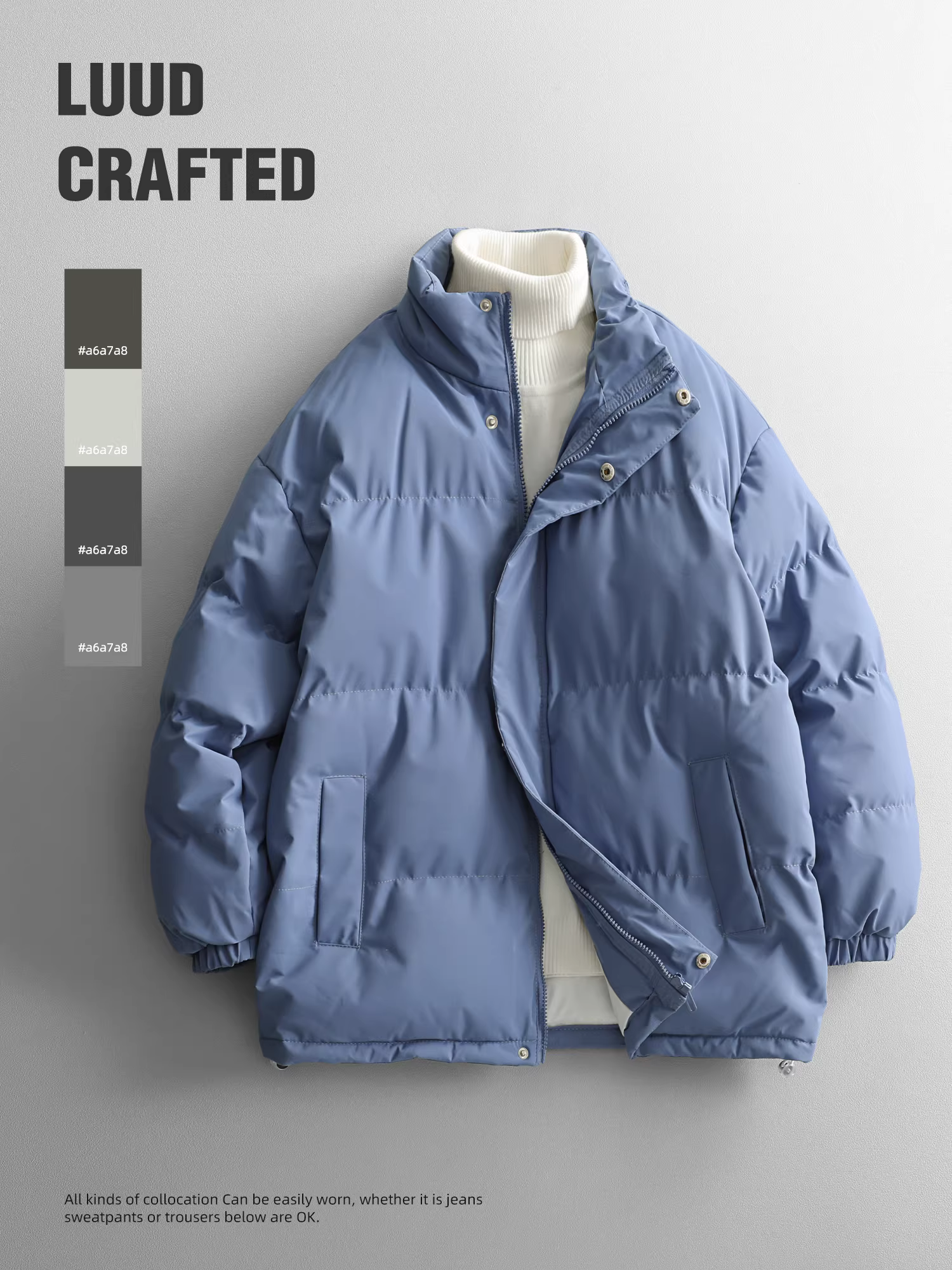 Áo khoác cotton ấm áp hợp thời trang LUUD dành cho nam, thiết kế cao cấp, áo khoác dày chống lạnh, áo khoác phao cổ đứng màu trơn