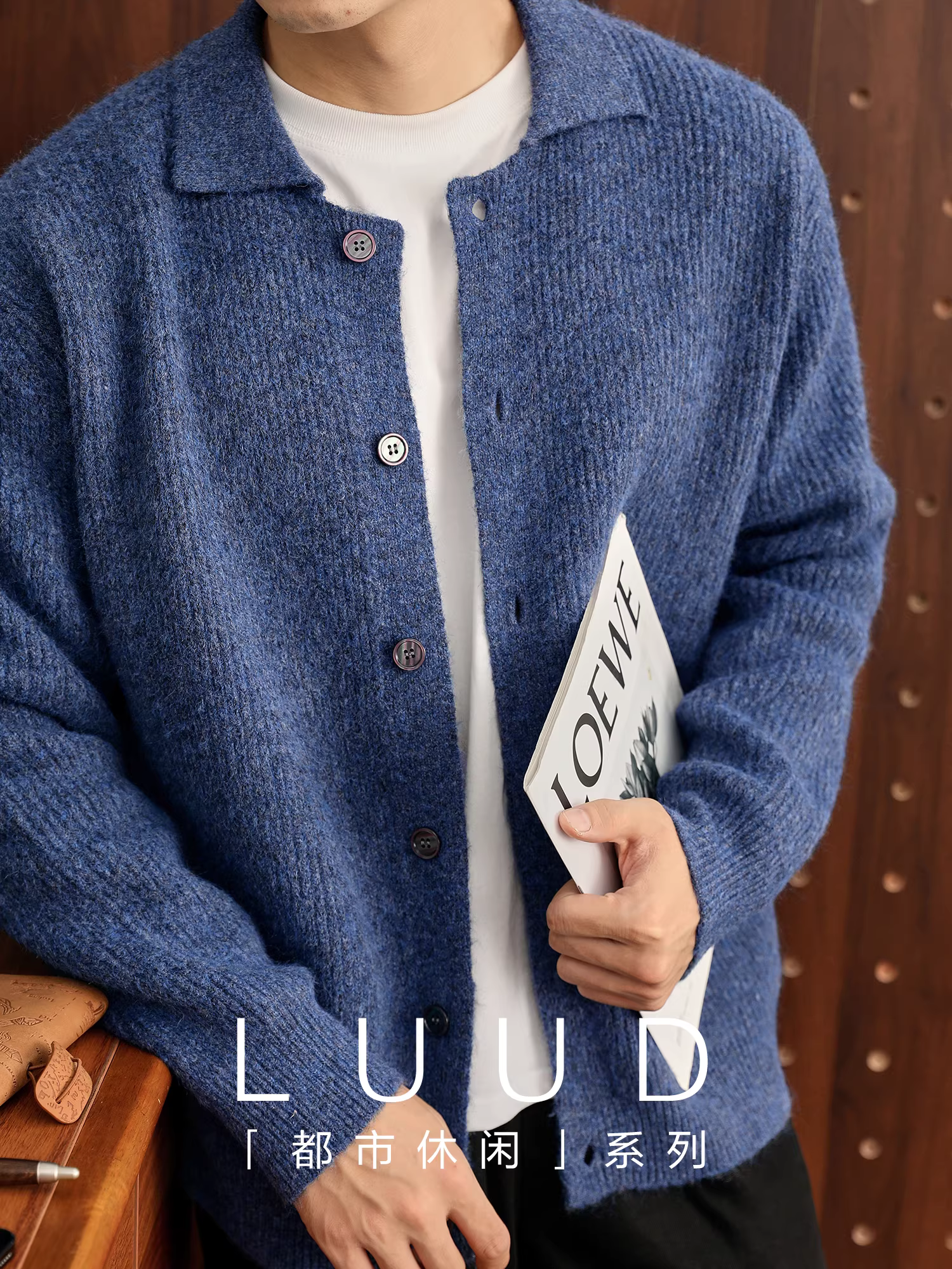 Áo len dệt kim dày dặn pha len mềm mại và thân thiện với da LUUD dành cho nam, áo khoác len có cổ phối màu thông thường