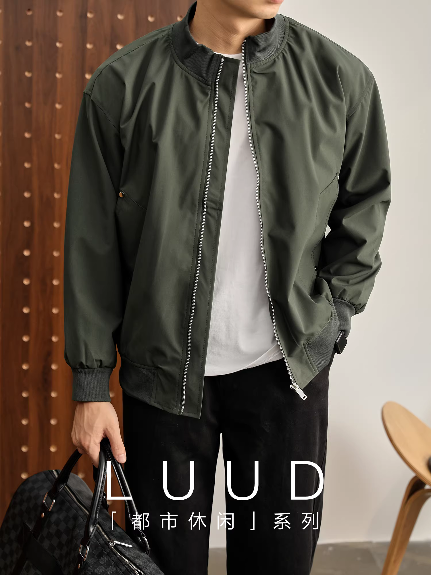 Áo khoác ngoài đa năng LUUD kiểu cổ đứng, áo khoác ngắn, phong cách retro, chống gió, kiểu áo khoác bóng chày dành cho nam