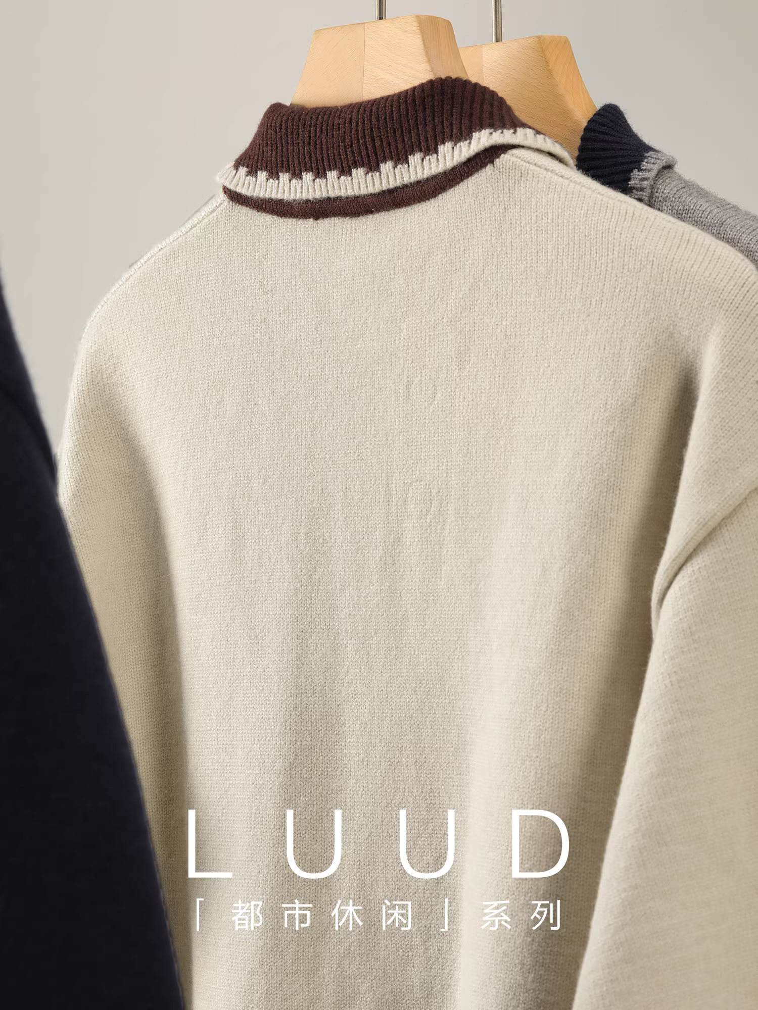 Áo len nam dệt kim chống xù, ấm áp, thêu họa tiết hiệp sĩ, phối màu cổ áo, tay dài, kiểu áo polo, mùa thu đông.