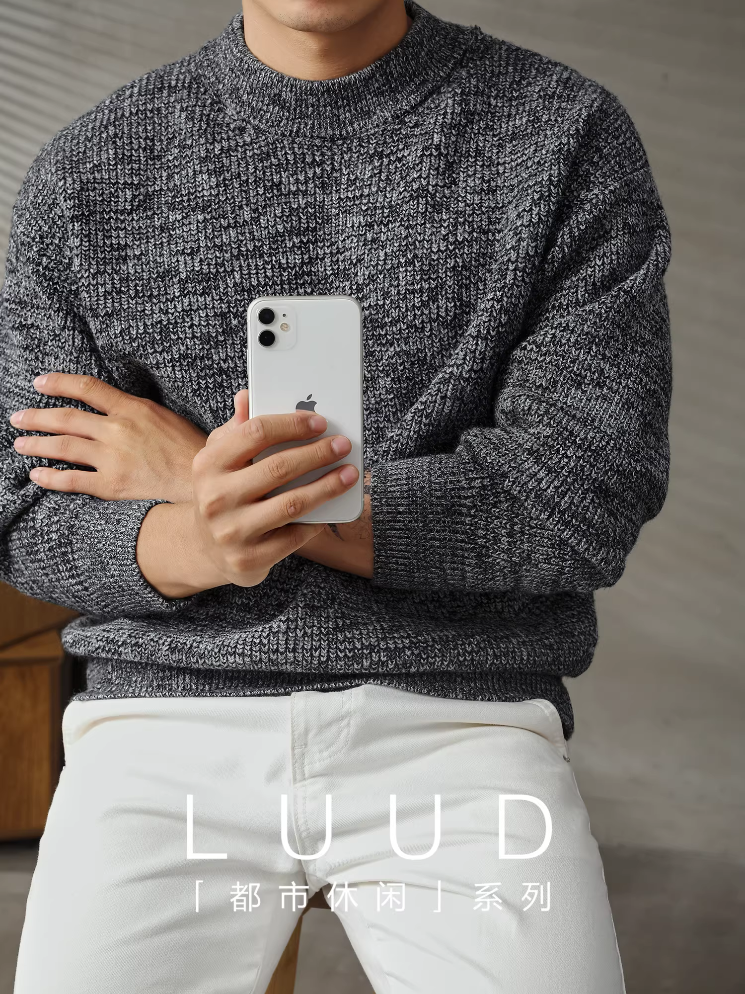 Áo len dệt kim jacquard tự sưởi ấm LUUD dành cho nam, áo len chui đầu ấm áp mùa đông, áo len cổ tròn đa năng mặc một mình