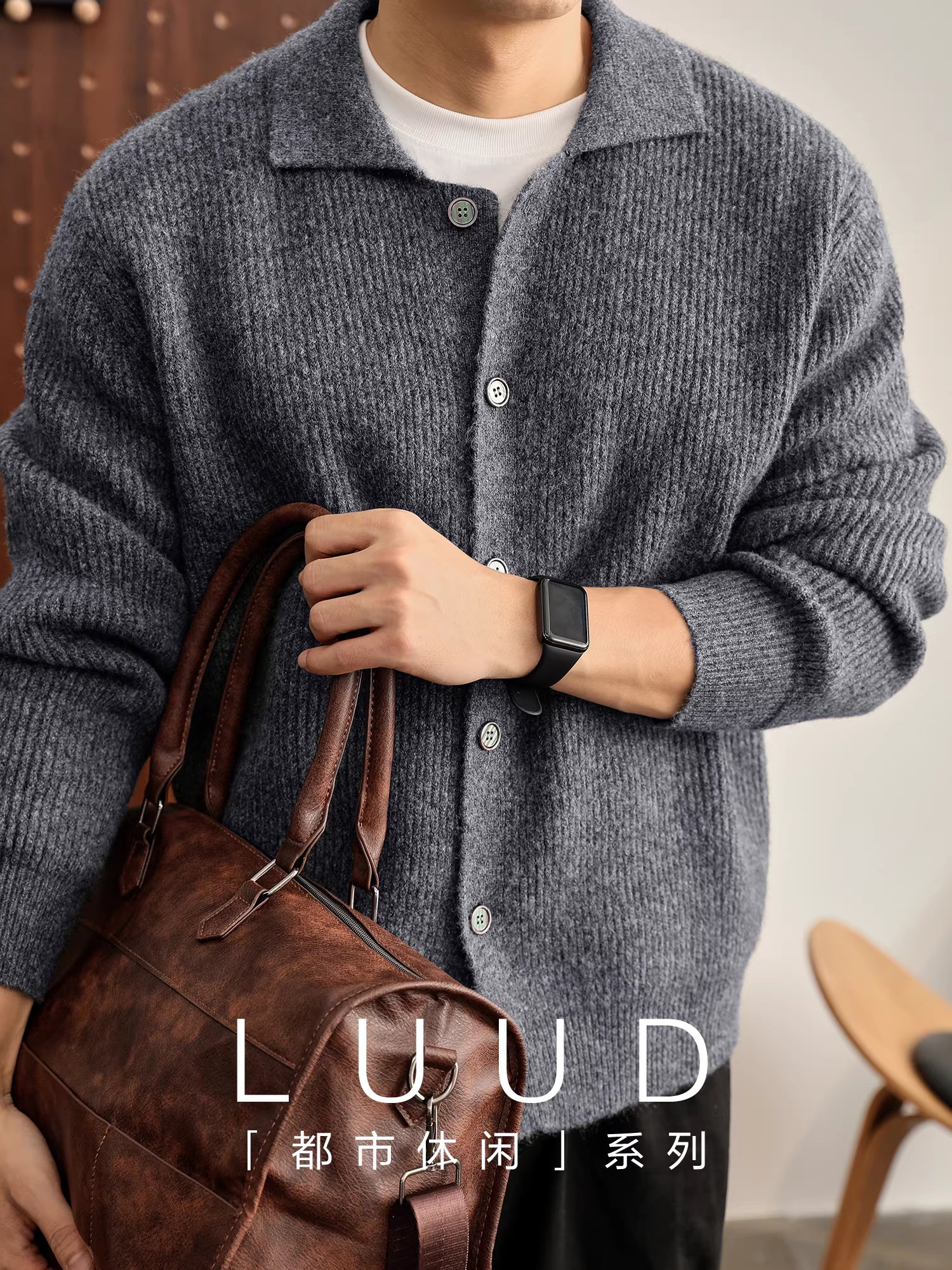 Áo khoác len đơn giản kiểu Hàn Quốc LUUD có cổ đơn, chất liệu len pha, nhiều màu sắc, dệt kim dày dành cho nam