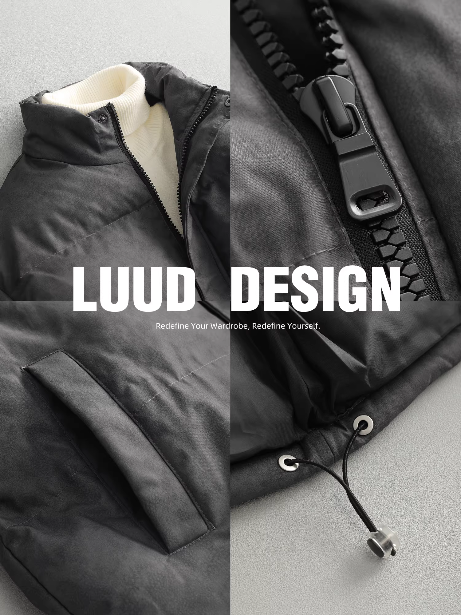 Áo khoác bông dày giữ ấm mùa đông nam LUUD kiểu mới 2025, áo khoác phong cách bánh mì, thời trang, thương hiệu nổi tiếng, cổ đứng.