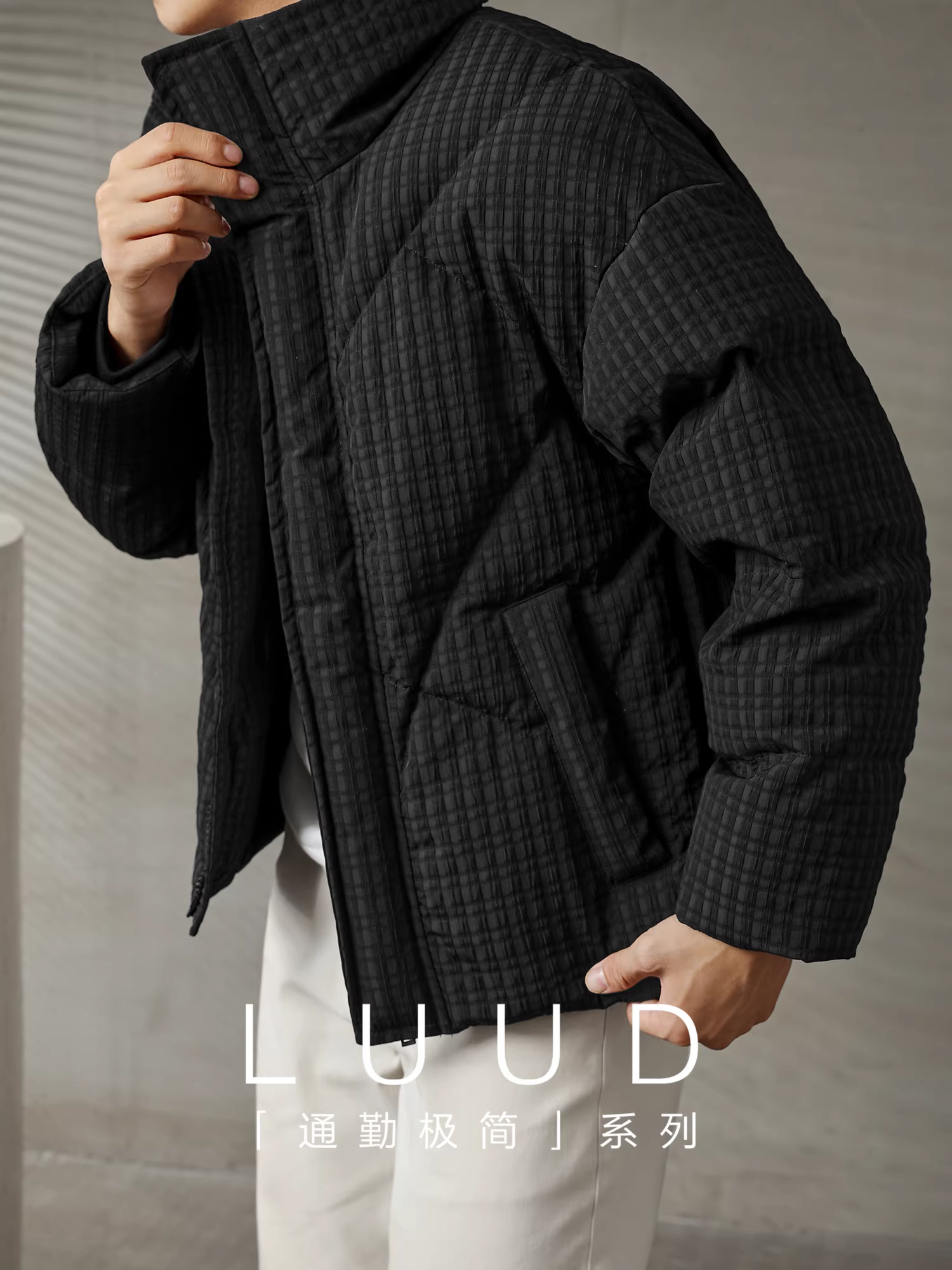 Áo khoác lông vũ cao cấp có họa tiết màu đen LUUD dành cho nam, áo khoác phao dày cổ đứng dày dặn hợp thời trang mùa đông.