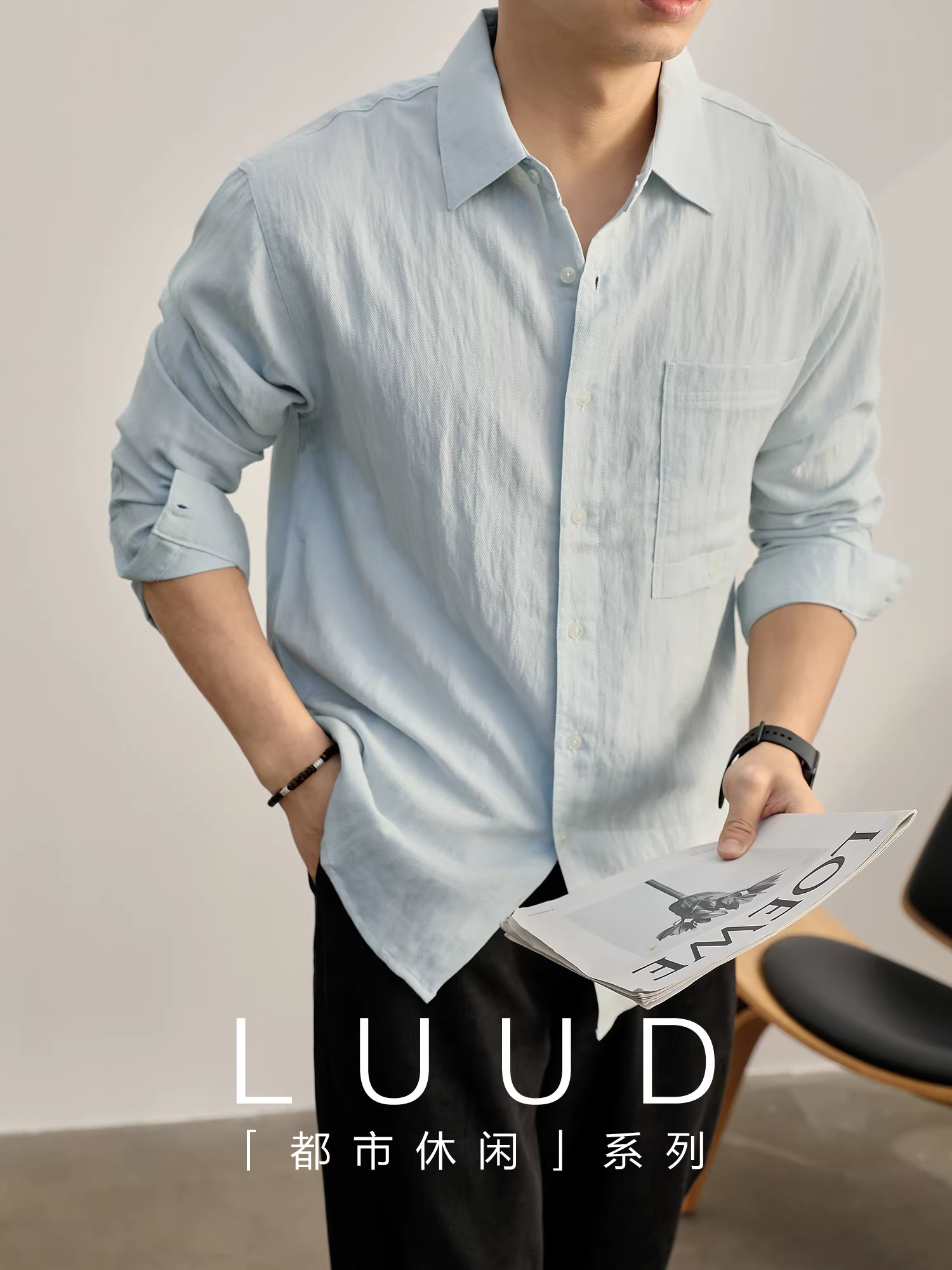 Áo sơ mi dài tay nhăn kiểu dáng nghệ thuật LUUD dành cho nam, áo sơ mi vải lanh lyocell tencel, áo khoác mỏng