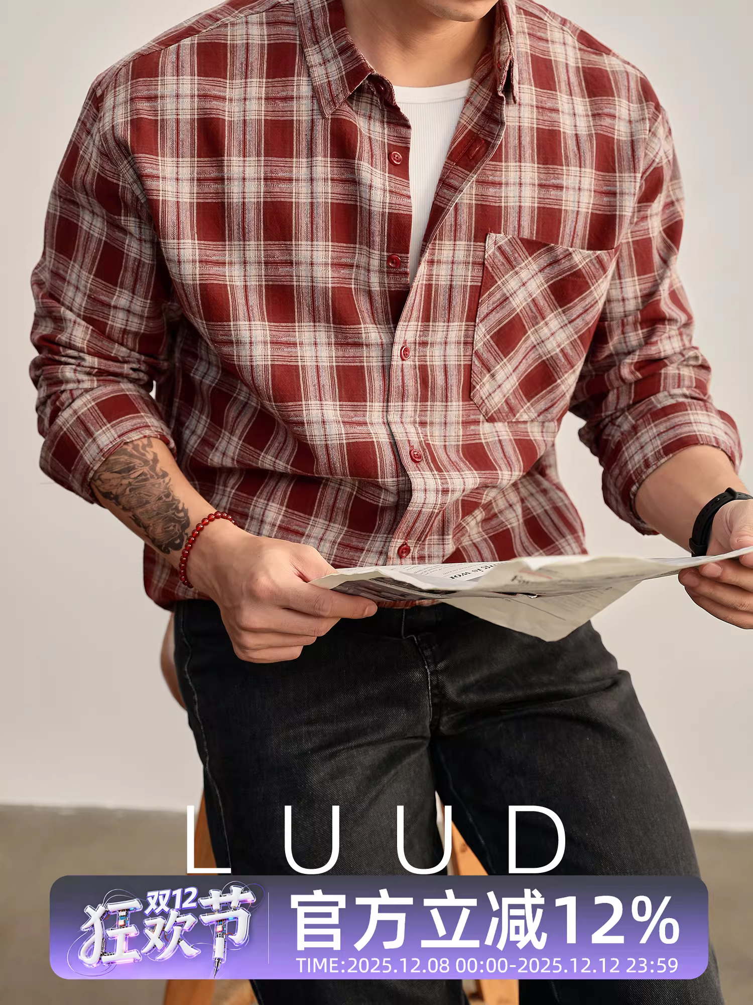 Áo sơ mi LUUD Cleanfit kiểu Mỹ cổ điển kẻ sọc 100% cotton nam mùa thu áo sơ mi dài tay kẻ sọc tương phản