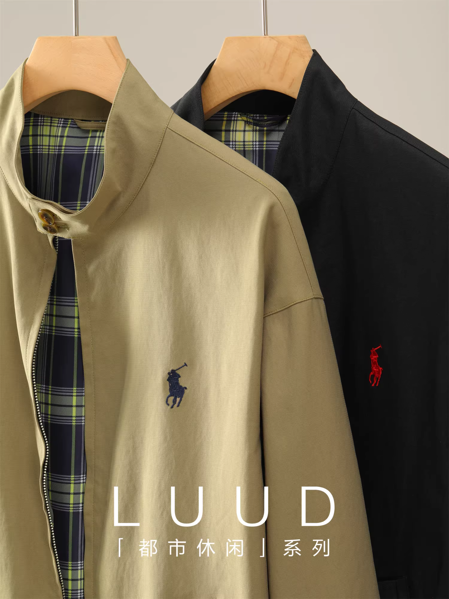 Áo khoác Harrington nam phối màu kẻ caro, thêu họa tiết hiệp sĩ mùa thu, chống gió, cổ đứng, cài nút, khuyến mãi đặc biệt