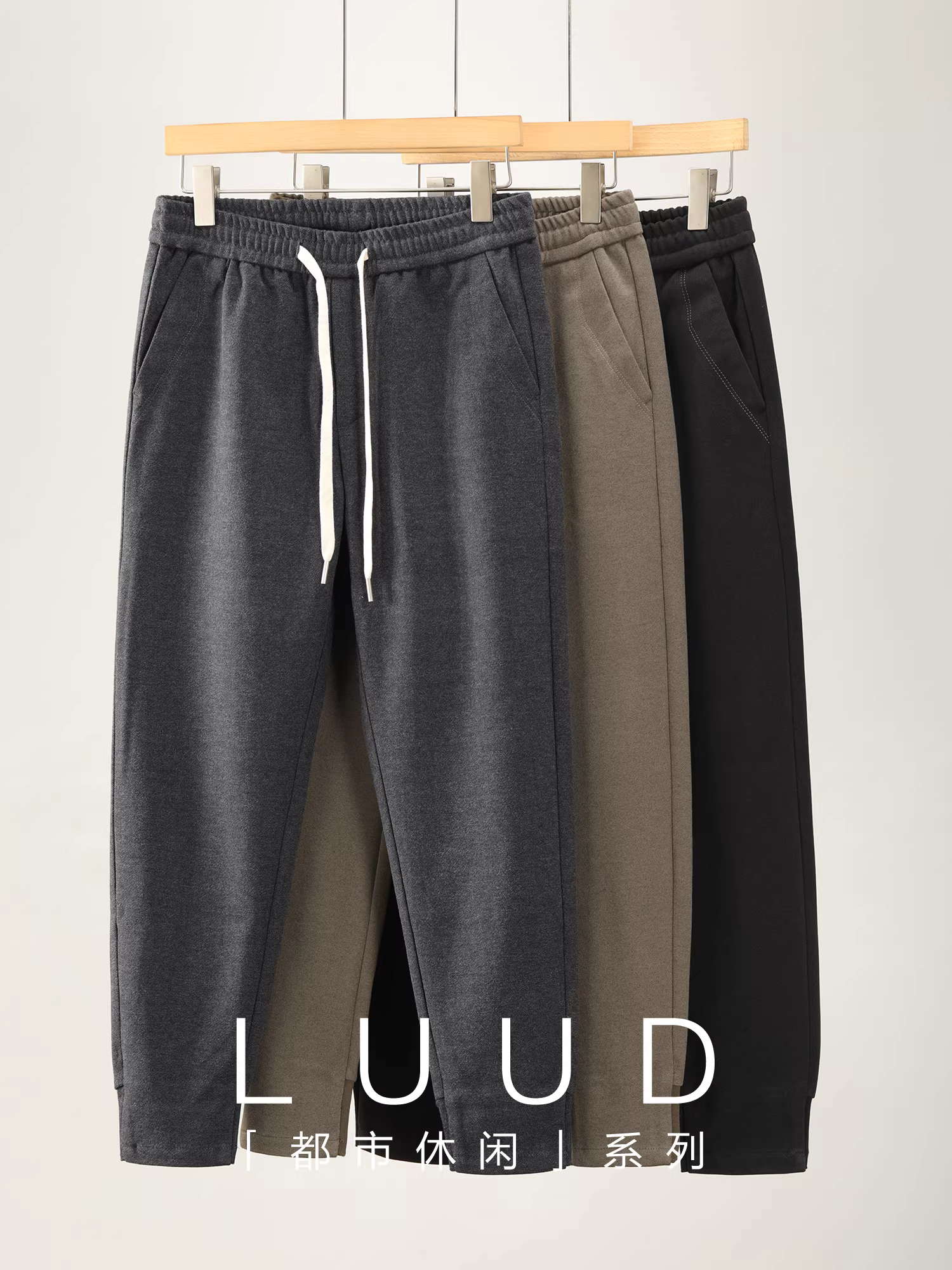 Quần thể thao mùa đông LUUD dày dặn bằng len có dây rút, lưng thun co giãn dành cho nam, lót lông cừu, chống nhăn.