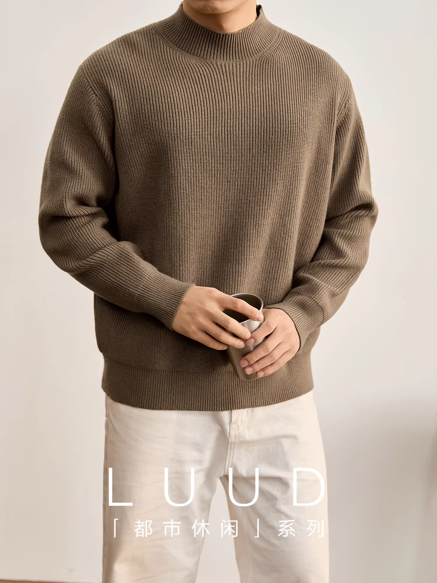 Áo len ấm áp cổ cao nửa cổ LUUD họa tiết retro mùa thu đông, bo tay gân, chống xù, chất liệu dệt kim, thời trang nam