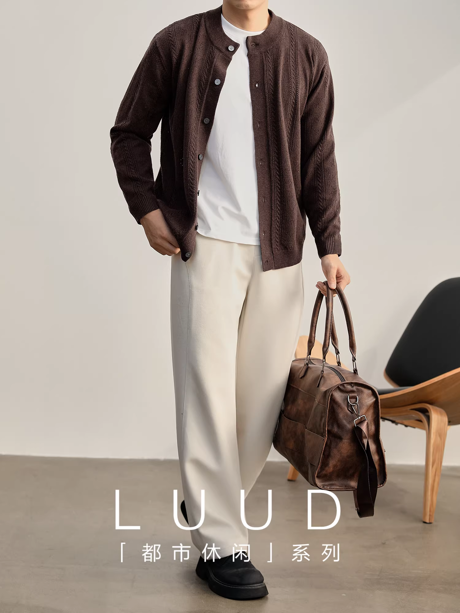 Áo khoác len dệt kim kiểu Ba Tư LUUD, chất liệu len pha, kiểu dáng khoét lỗ, mùa thu, dành cho nam