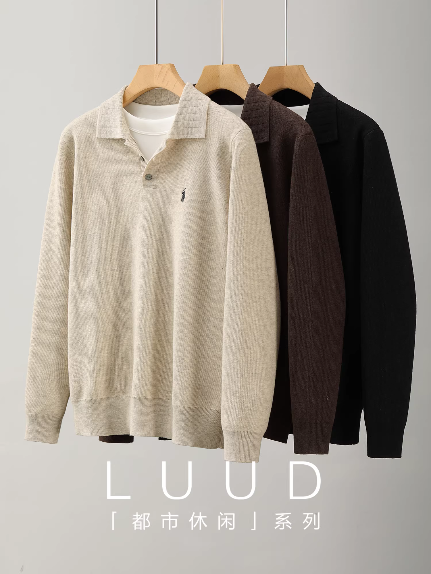 Áo len POLO nam LUUD thời trang cao cấp, kiểu dáng đơn giản, thêu họa tiết hiệp sĩ, chất liệu len pha, mùa thu đông.