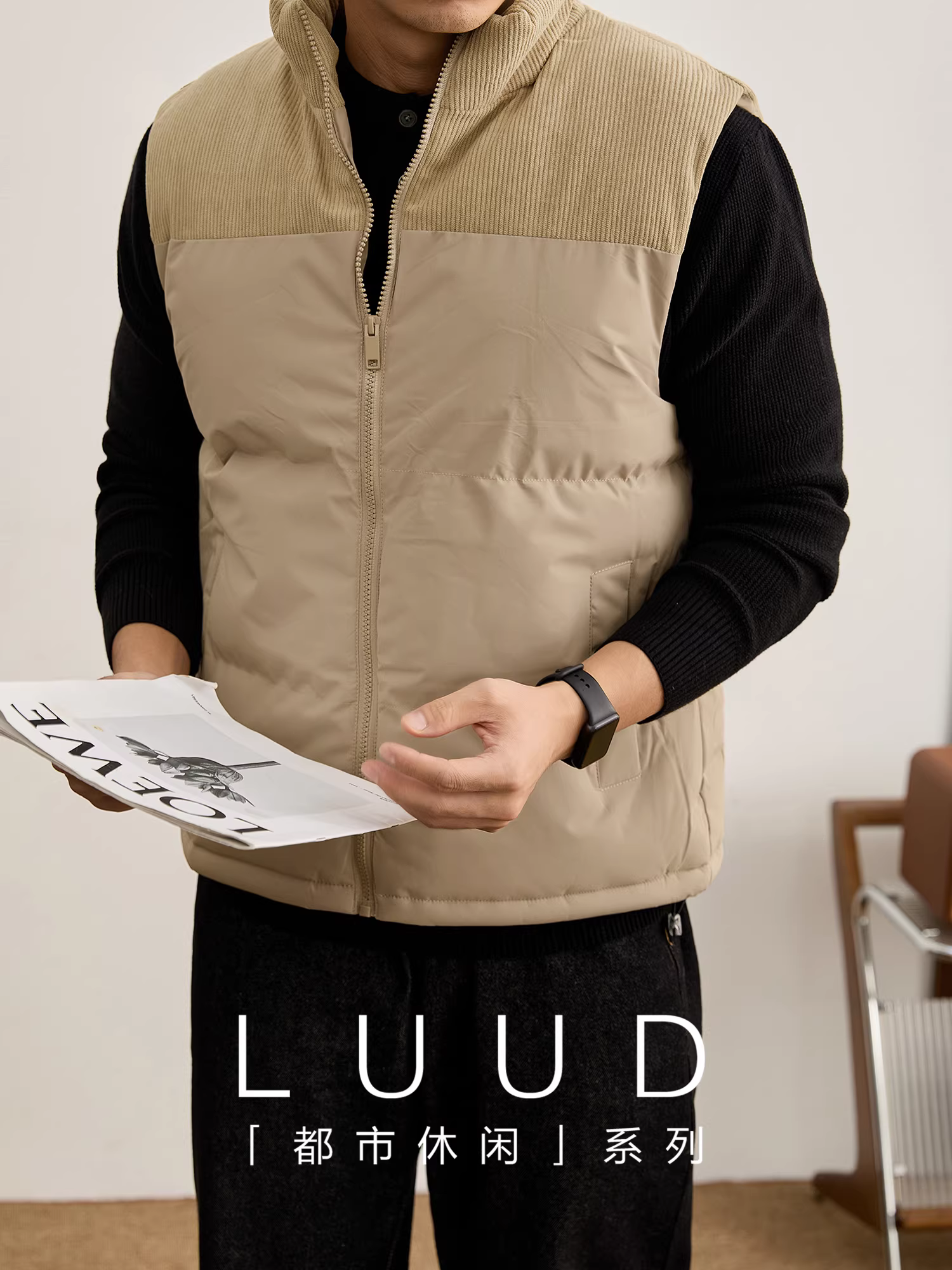 Áo khoác cotton cổ đứng kiểu Nhật Bản LUUD kiểu Nhật Bản có cổ đứng cho nam, áo khoác mùa đông cách nhiệt nhẹ