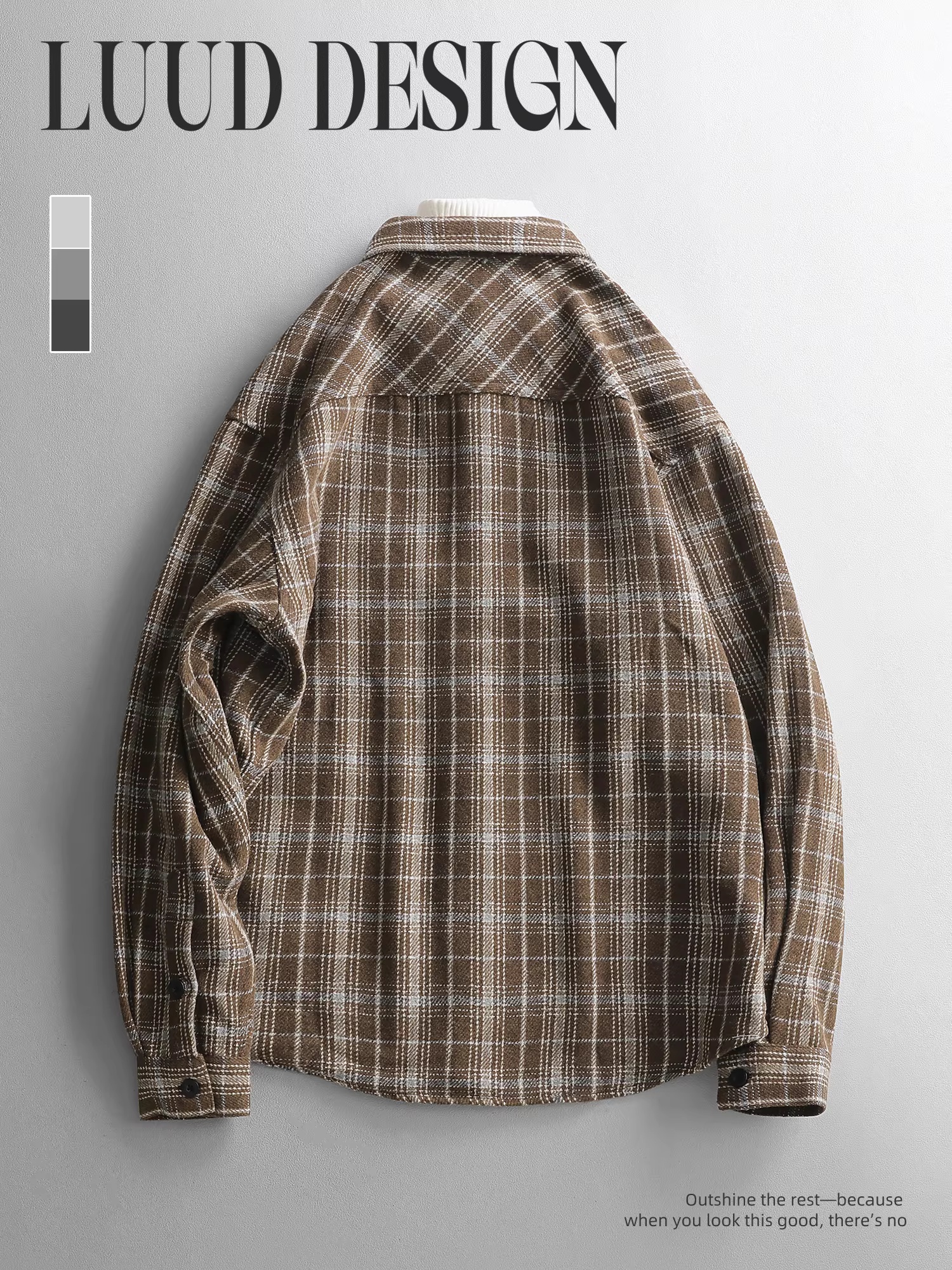 Áo sơ mi kẻ sọc màu chặn màu LUUD dành cho nam, áo sơ mi len dài tay cổ bẻ hợp thời trang mùa đông, áo khoác len nhiều lớp cổ điển.