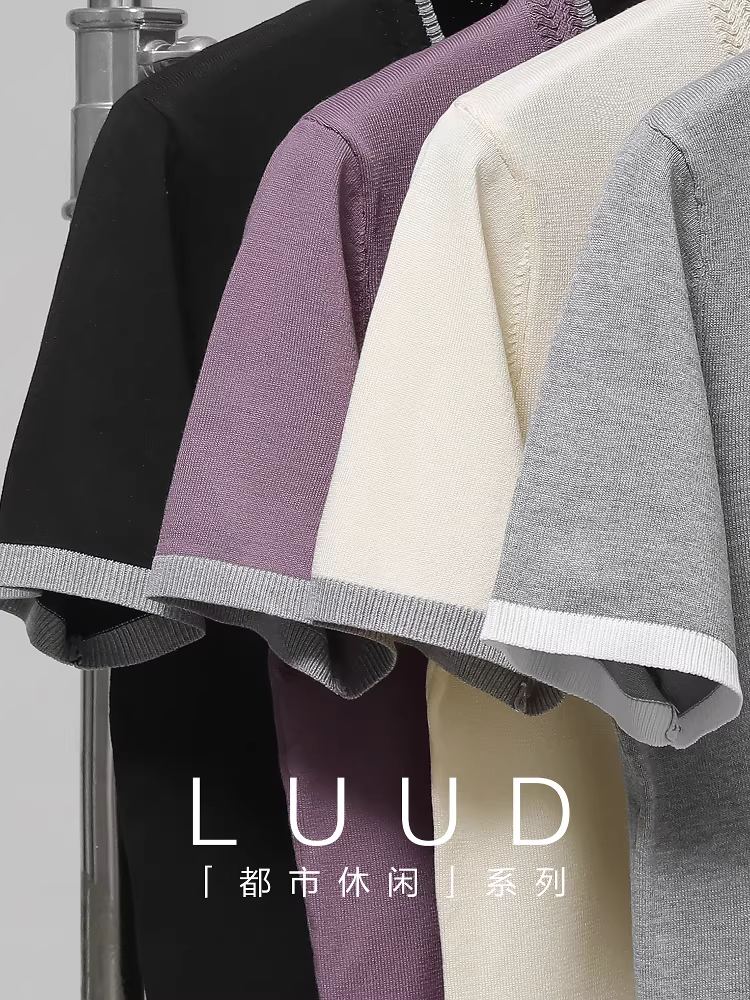 Áo thun pha trộn mát mẻ và mềm mượt của LUUD dành cho nam giới, áo thun cổ tròn cổ tròn cổ điển ngắn tay màu sắc phối hợp khi đi làm trong mùa hè