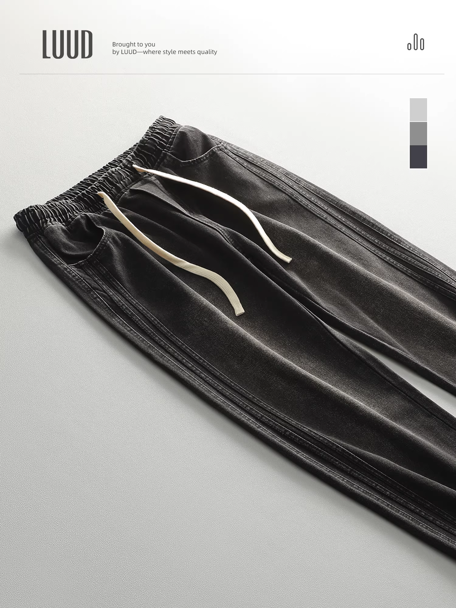 Quần jean lưng thun LUUD dành cho nam, quần dài dáng rộng phong cách Mỹ mùa thu, quần ống rộng có dây rút