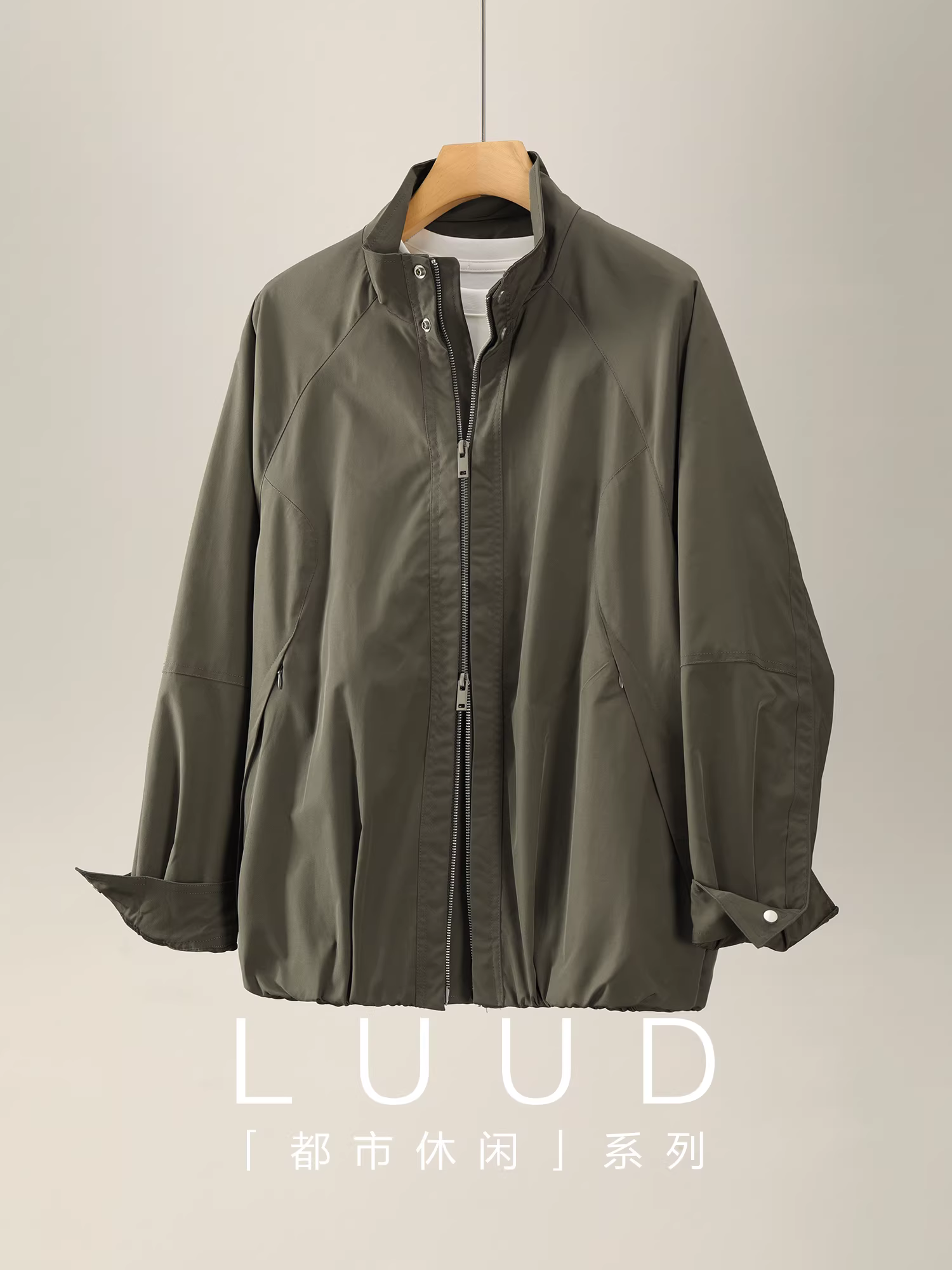 Áo khoác có khóa kéo hai chiều chống gió đa chức năng LUUD dành cho nam, áo khoác cổ đứng có dây rút chống gió ngoài trời có thể điều chỉnh